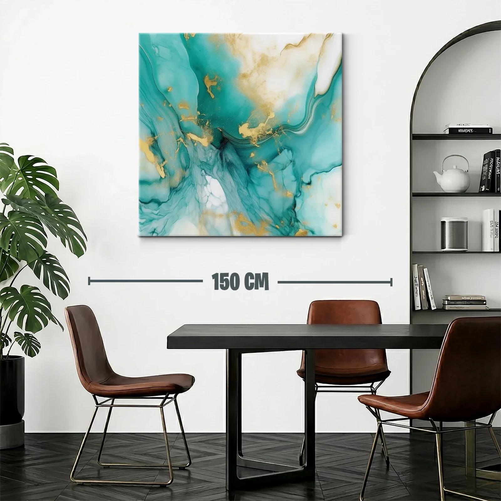 Cuadro abstracto en tonos verdes y dorados modernos — miniatura 2