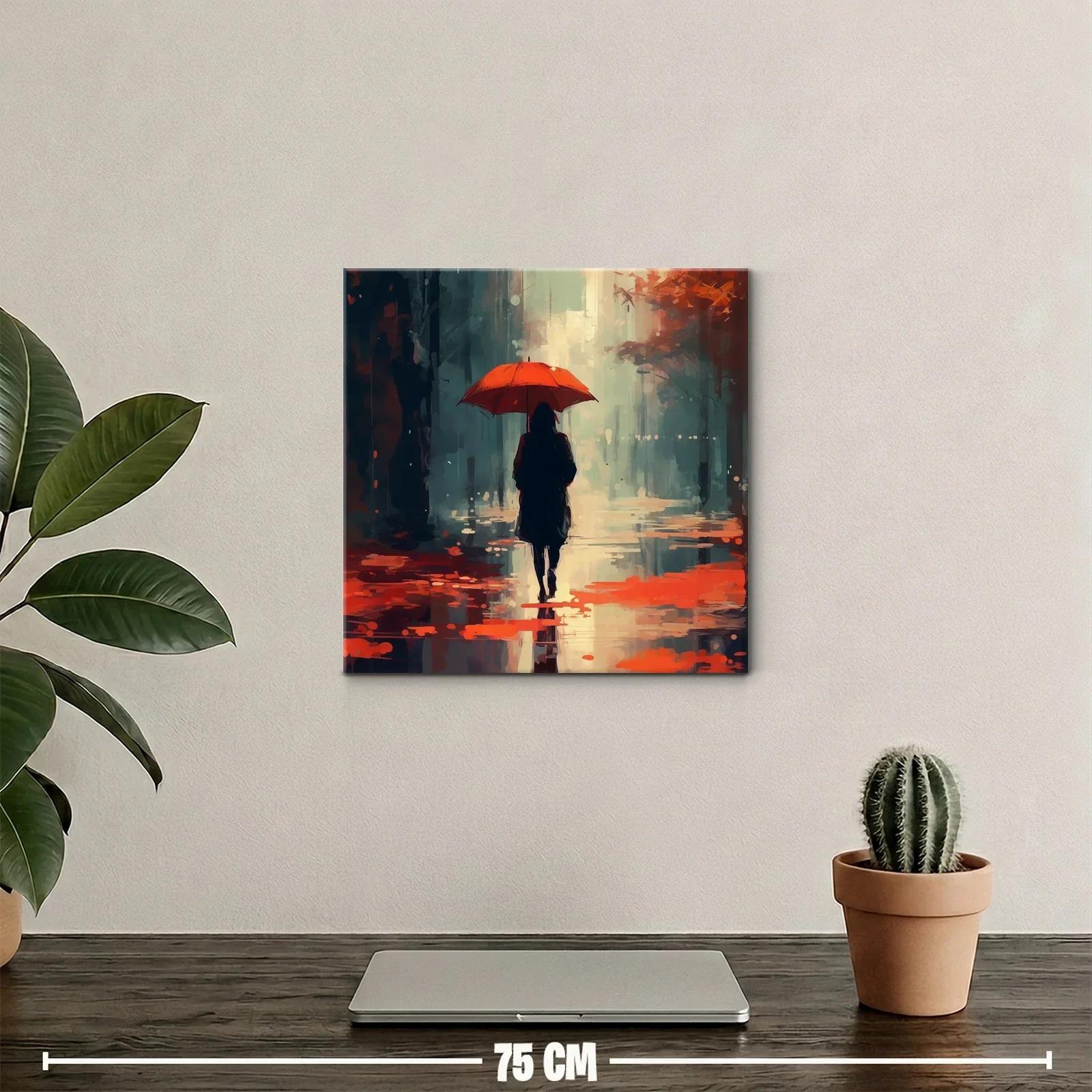 Silueta en la lluvia con paraguas rojo vibrante — miniatura 2