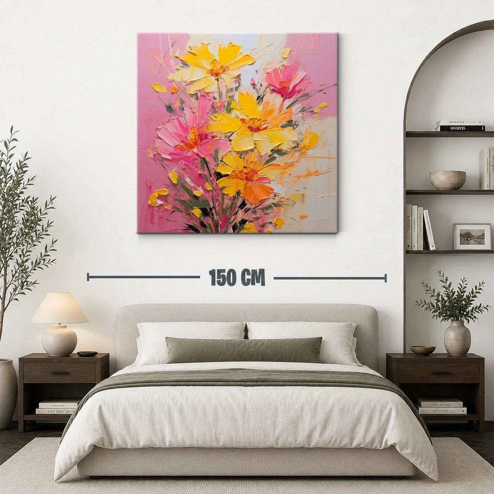 Cuadro floral vibrante con tonos cálidos y rosados — miniatura 3