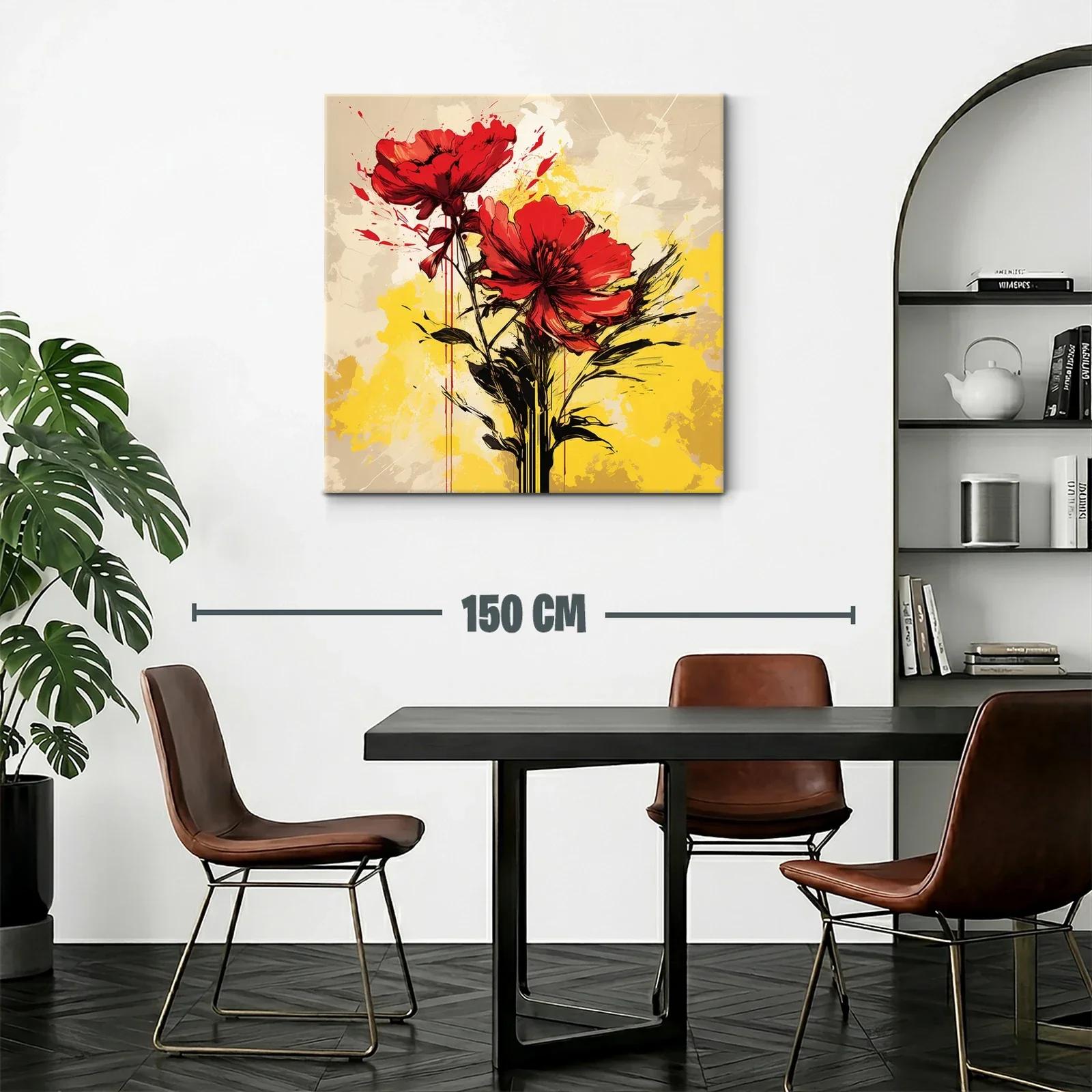 Flor roja vibrante con fondo amarillo y beige — miniatura 2