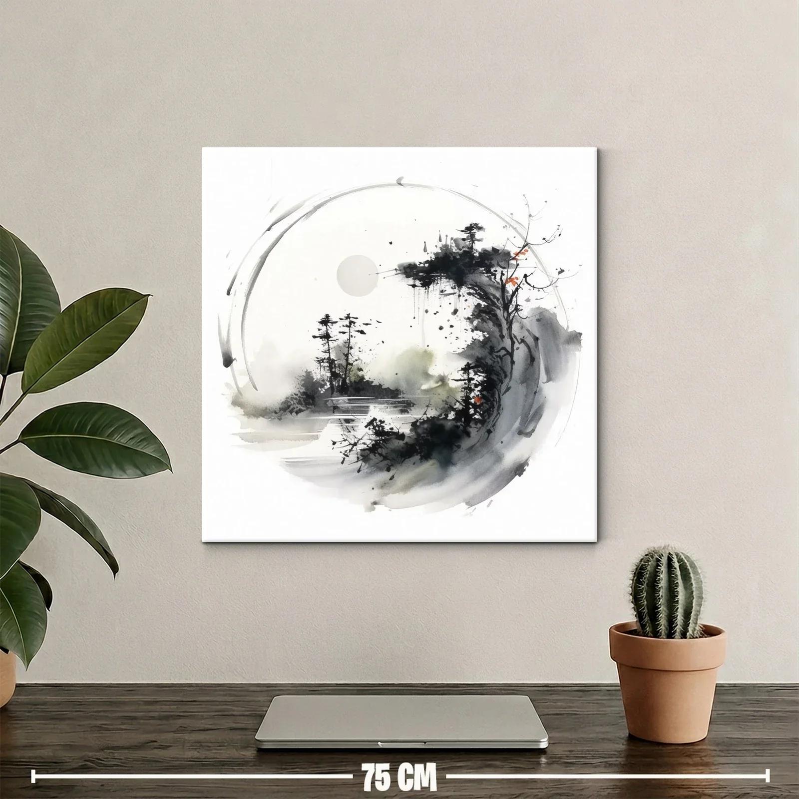 Paisaje abstracto con bosque y luna en tonos neutros — miniatura 2