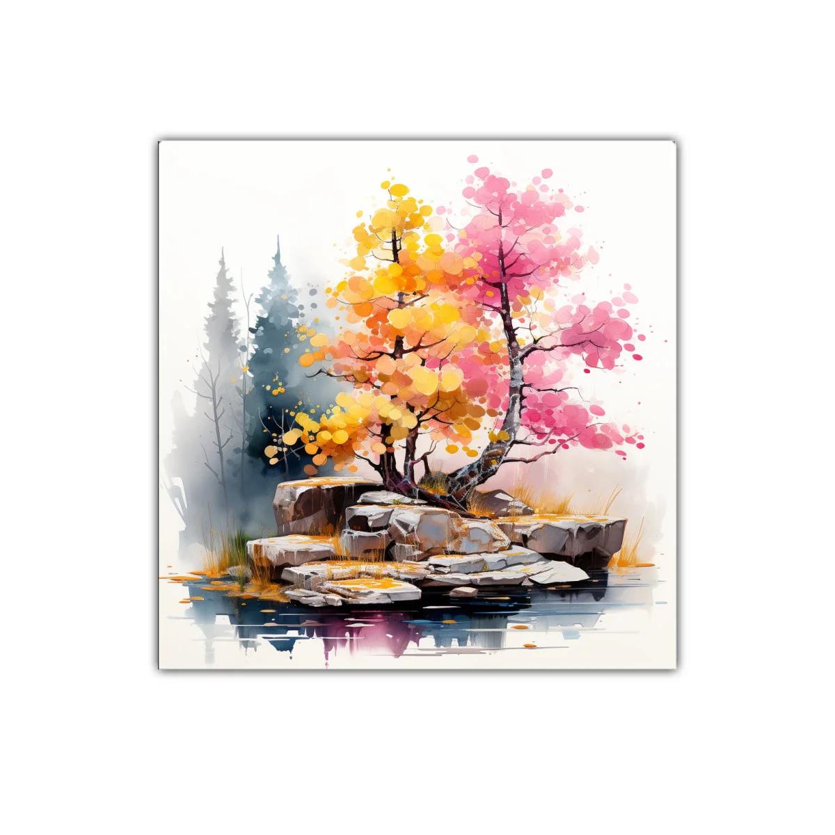 Paisaje de otoño vibrante con árboles de colores brillantes