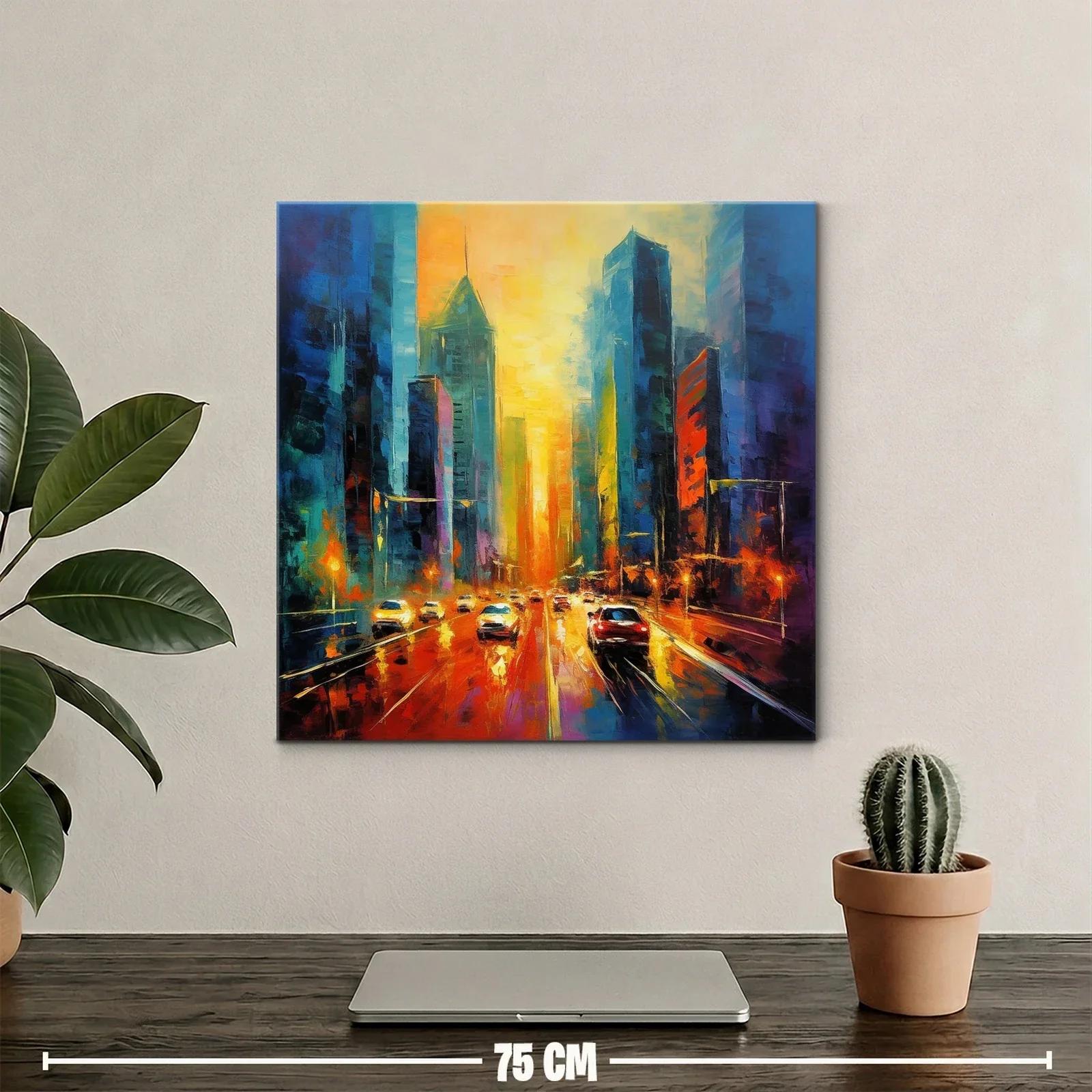 Atardecer vibrante en ciudad urbana con tráfico iluminado — miniatura 2