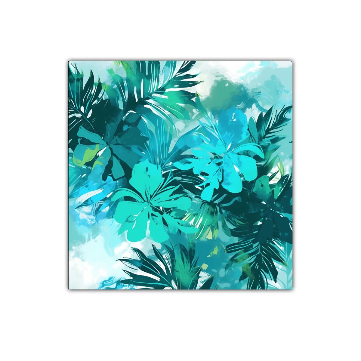 Cuadro decorativo con motivos botánicos en tonos turquesa y verde — imagen principal