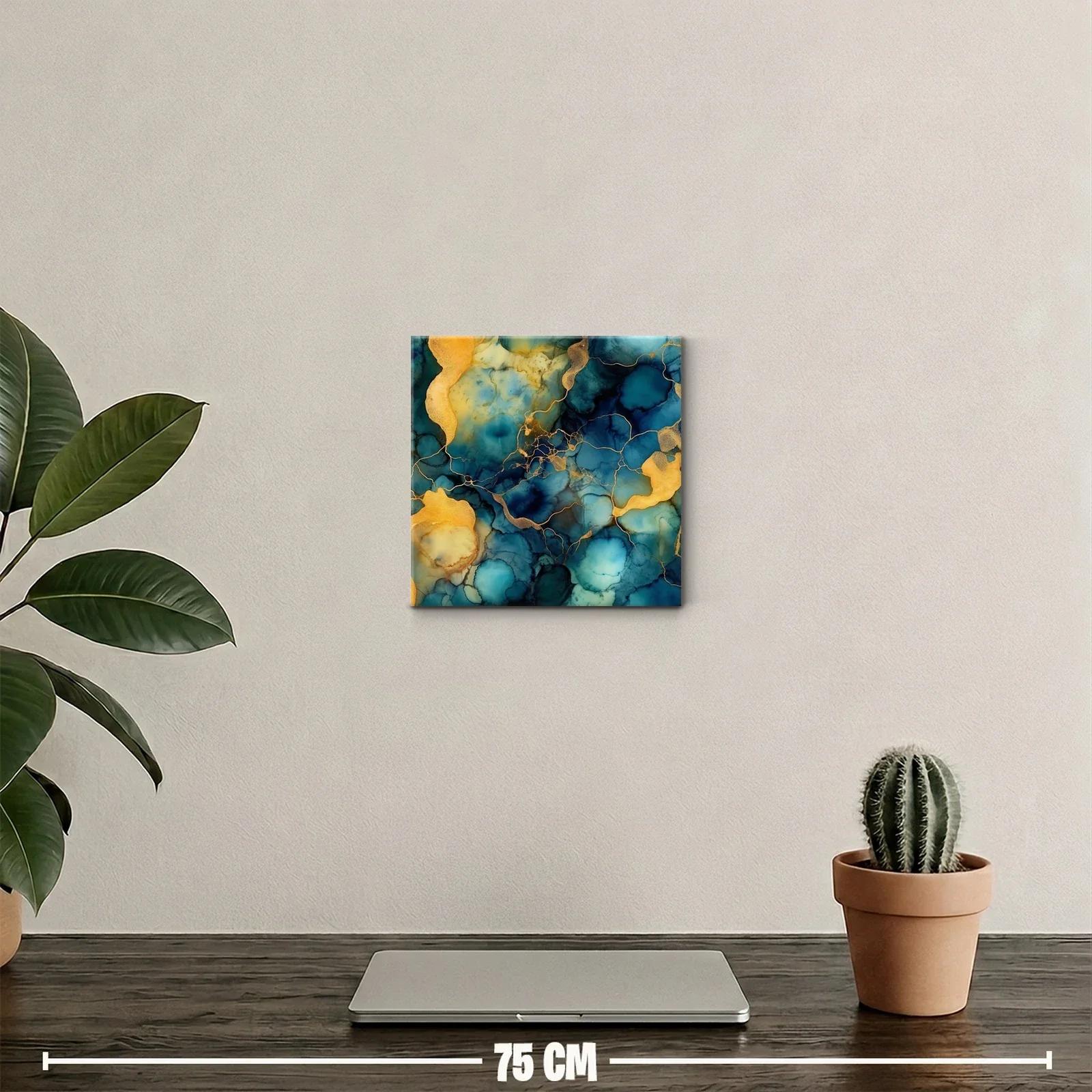 Cuadro abstracto en tonos azules y dorados modernos — miniatura 2