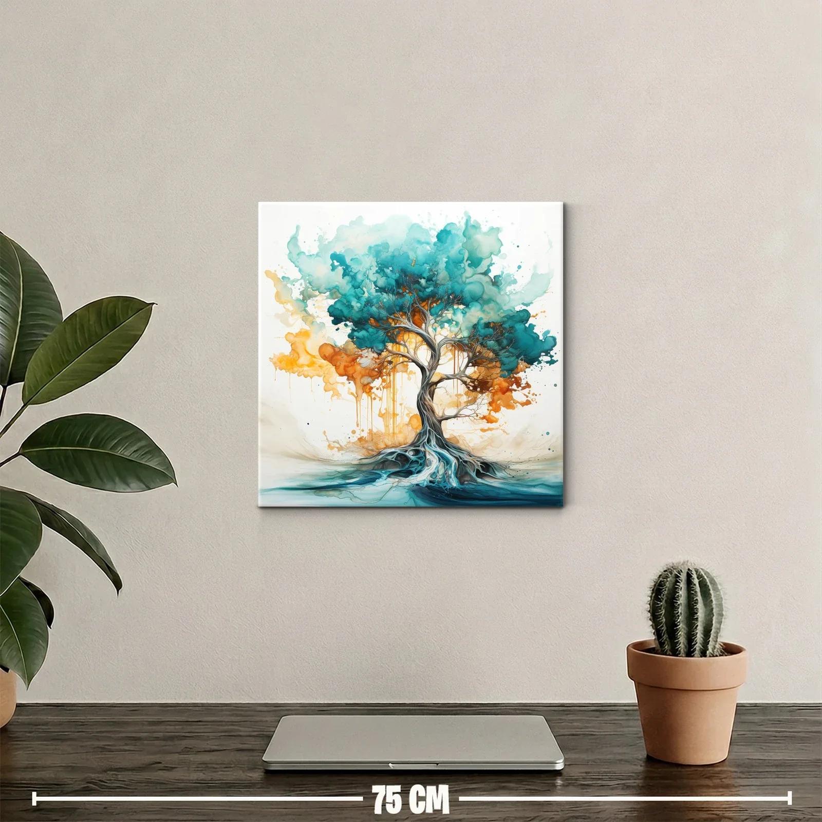 Árbol vibrante con raíces etéreas en tonos azules y naranjas — miniatura 2