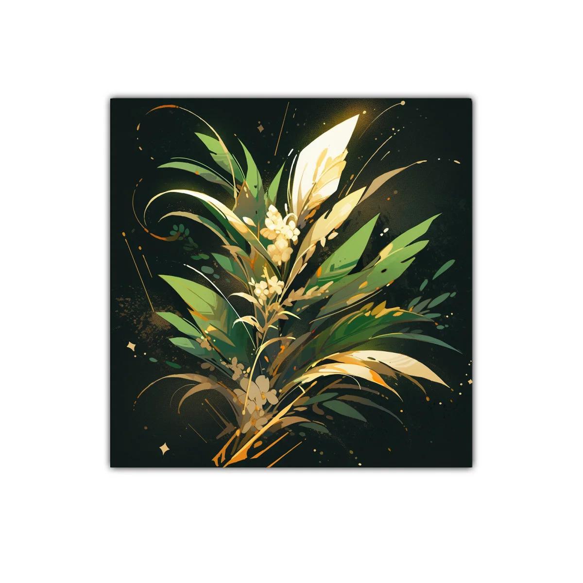 Cuadro decorativo elegante con motivos botánicos verdes y dorados