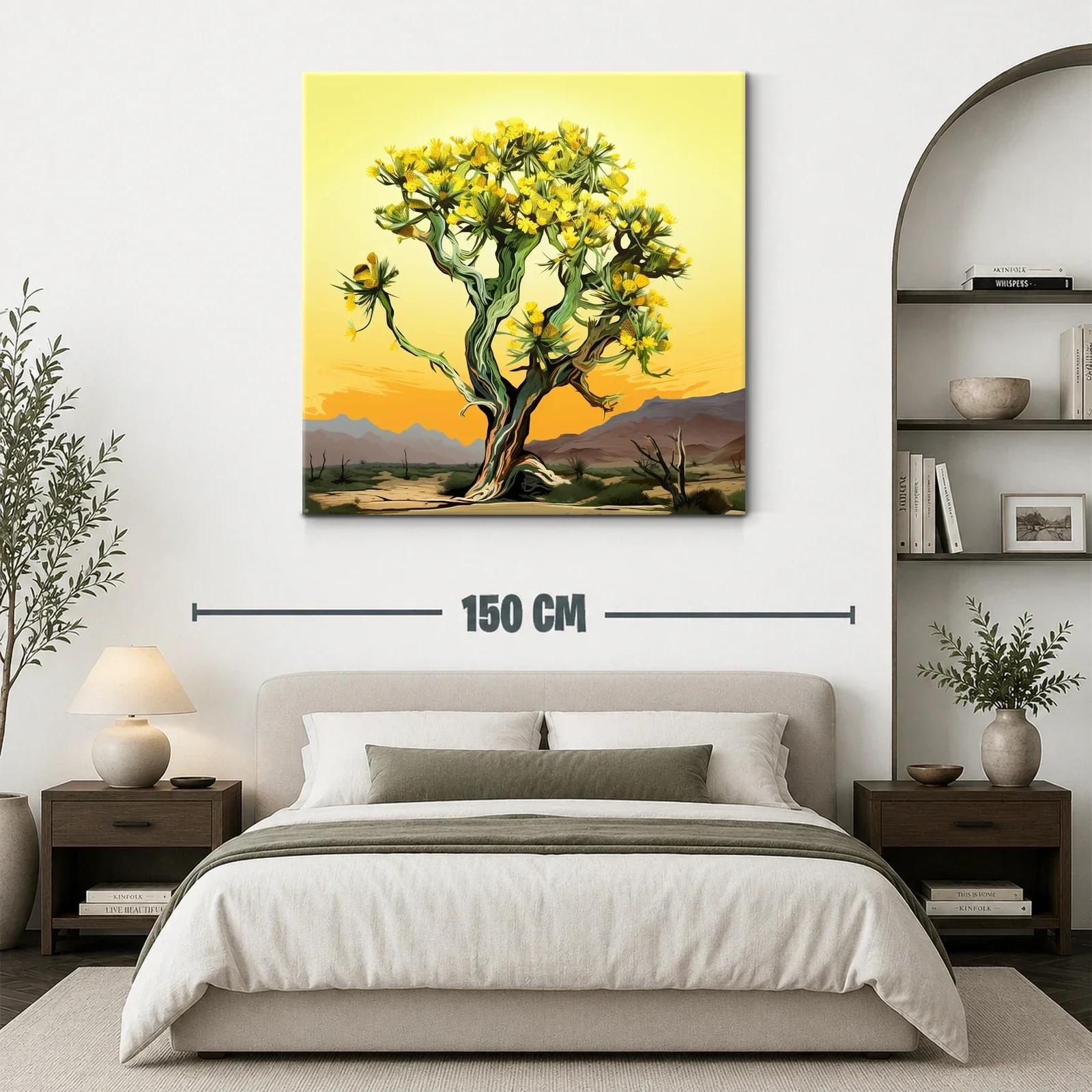 Árbol con flores amarillas en paisaje desértico al atardecer — miniatura 3