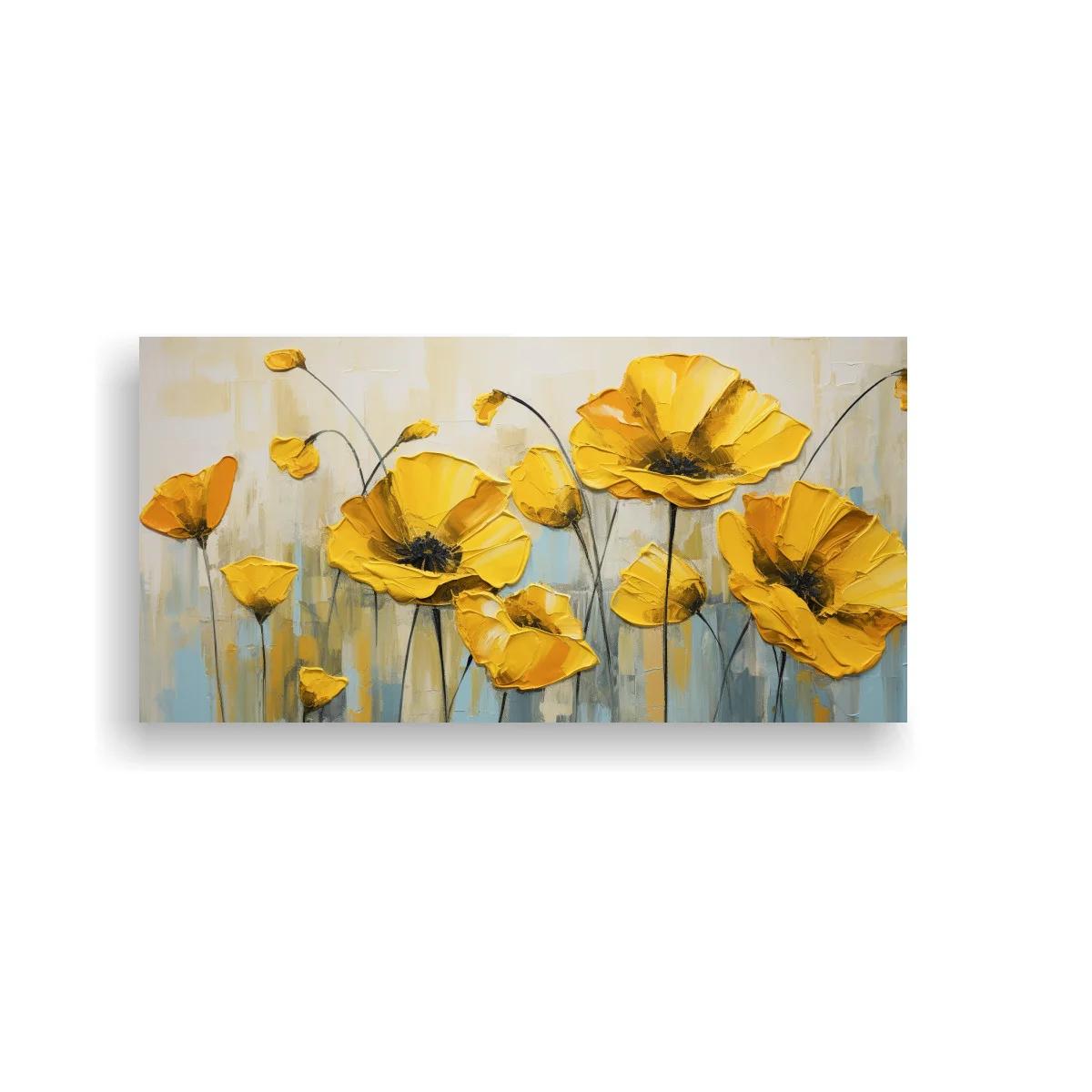 Cuadro de amapolas amarillas con tallos largos