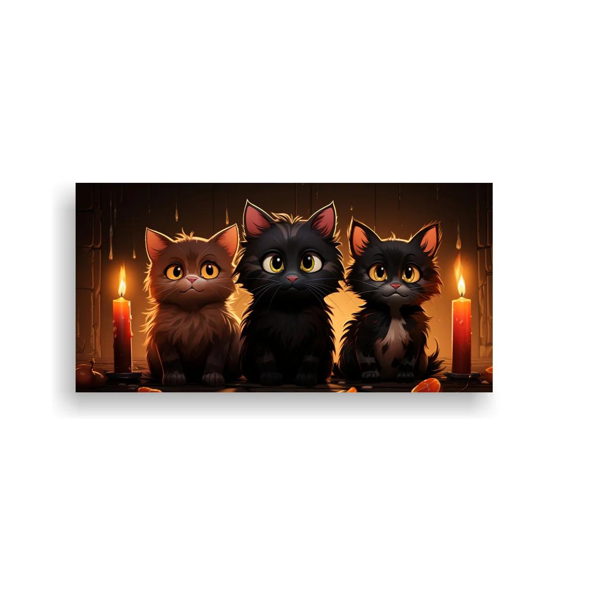 Cuadro tres gatitos negros y marrones con velas rojas — imagen principal