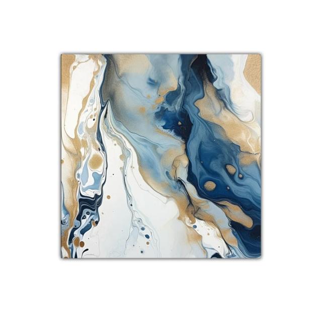 Cuadro abstracto en tonos azules y dorados fluidos