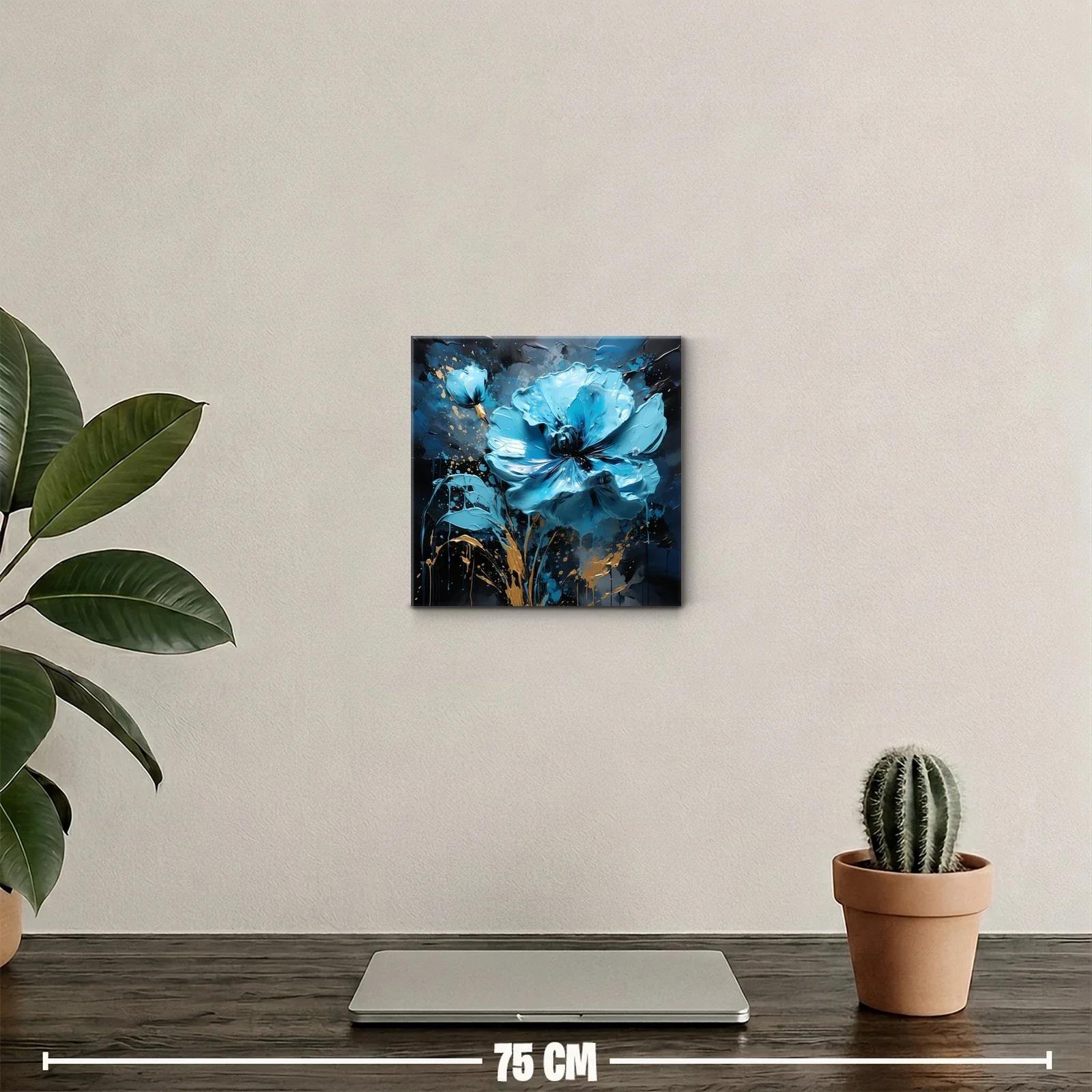Impactante cuadro de flor azul con detalles dorados brillantes — miniatura 2