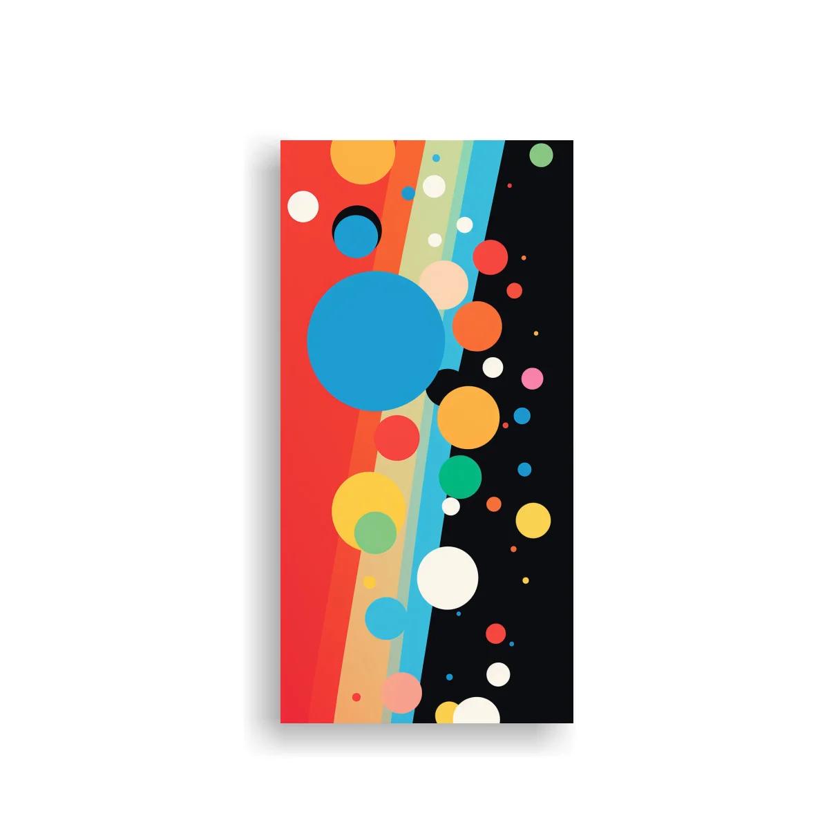 Cuadro de círculos de colores y franjas diagonales