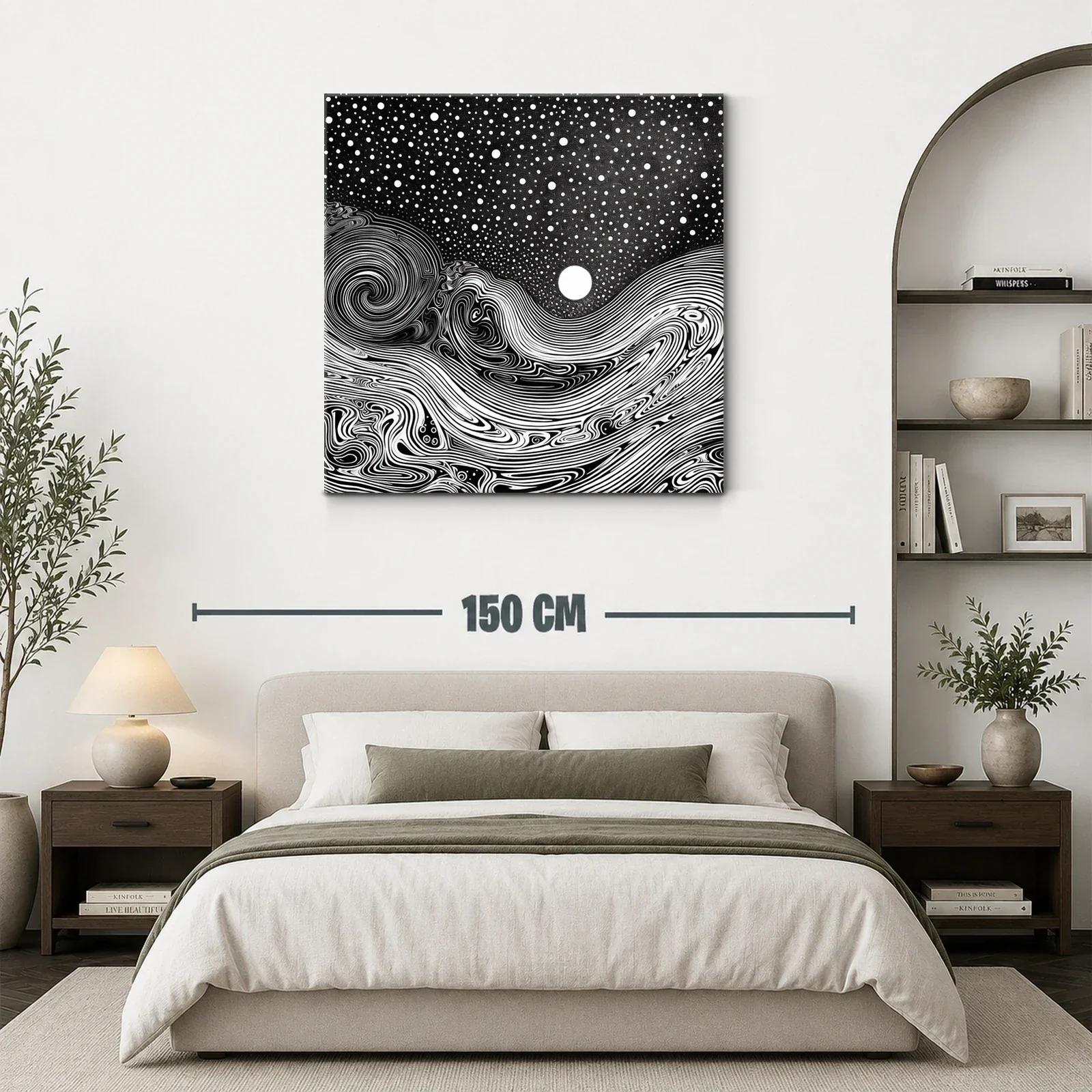 Paisaje onírico en blanco y negro con luna brillante — miniatura 3