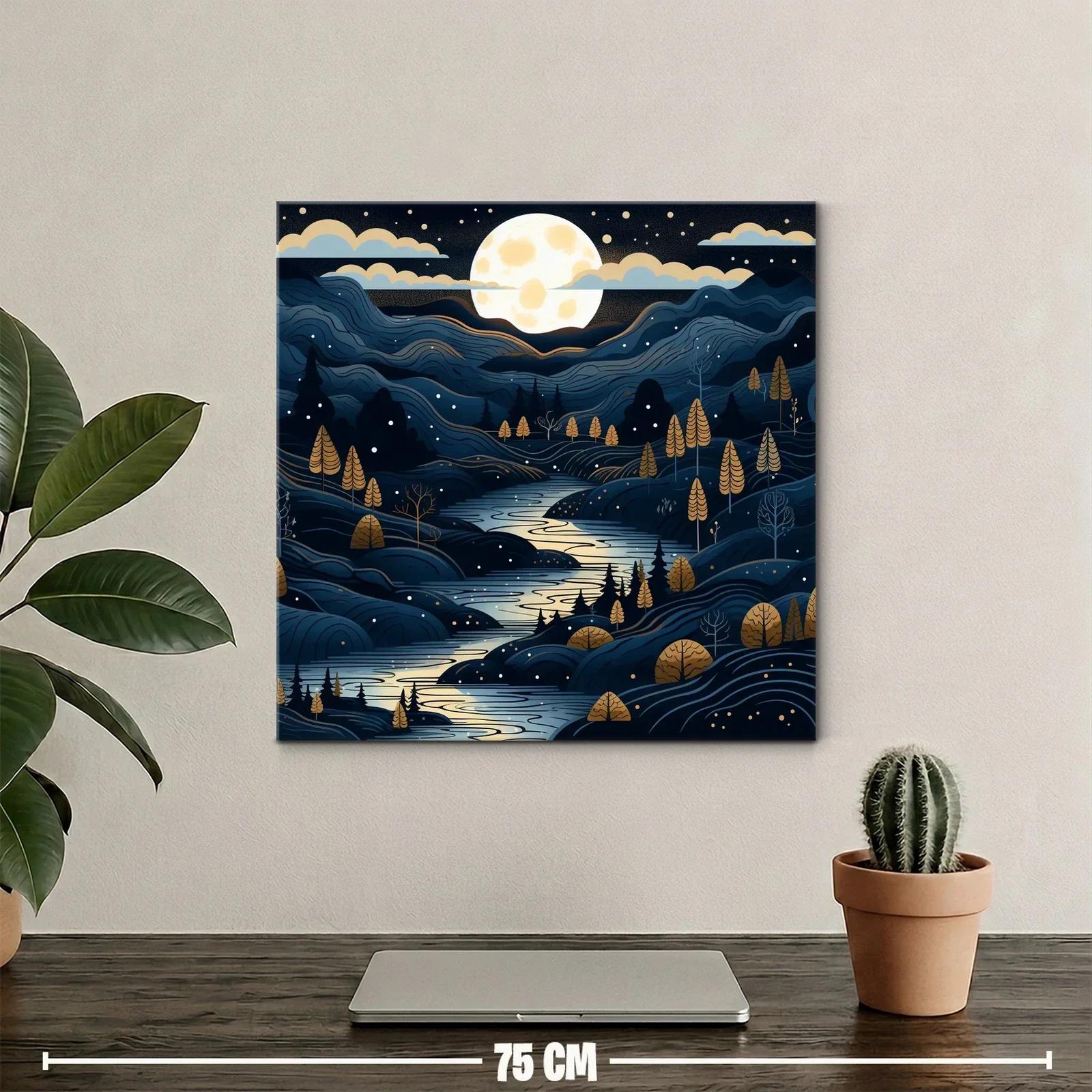 Paisaje nocturno con río y luna llena iluminando el valle — miniatura 2