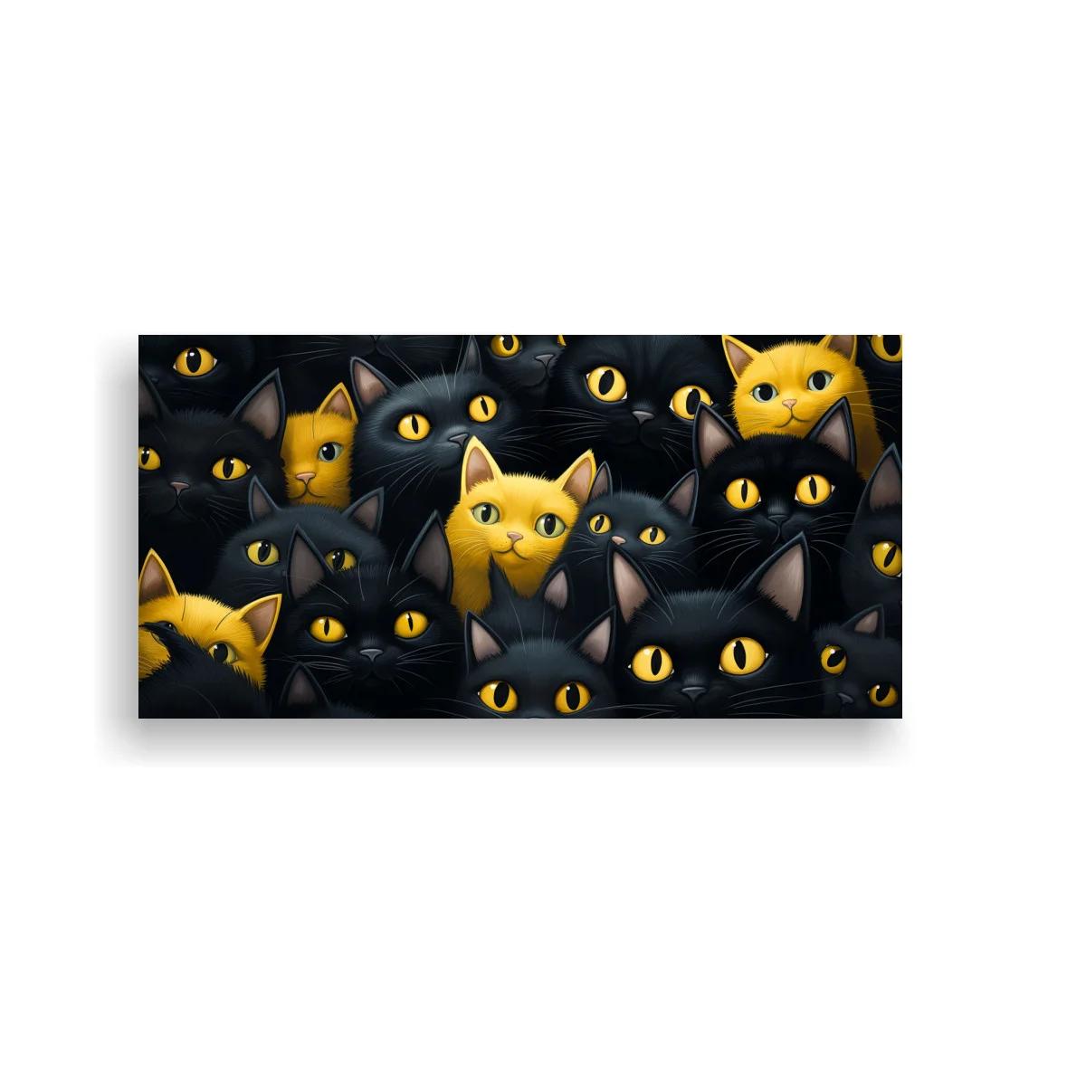 Cuadro grupo de gatos negros y amarillos con rostros superpuestos — imagen principal