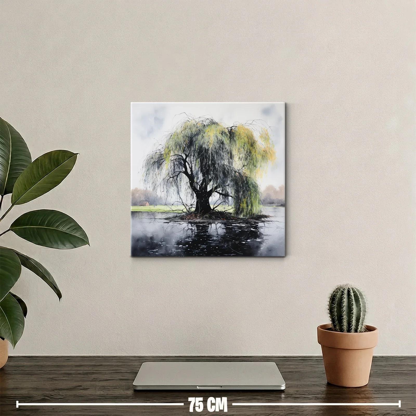 Árbol de Sauce Sobre Isla Reflejado en Lago — miniatura 2