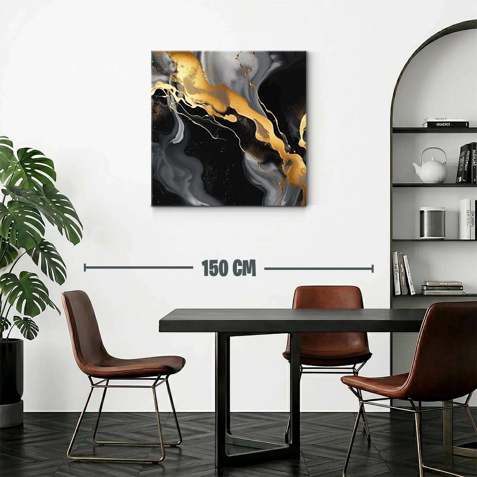 Cuadro abstracto con efectos dorados y negros elegantes — miniatura 2