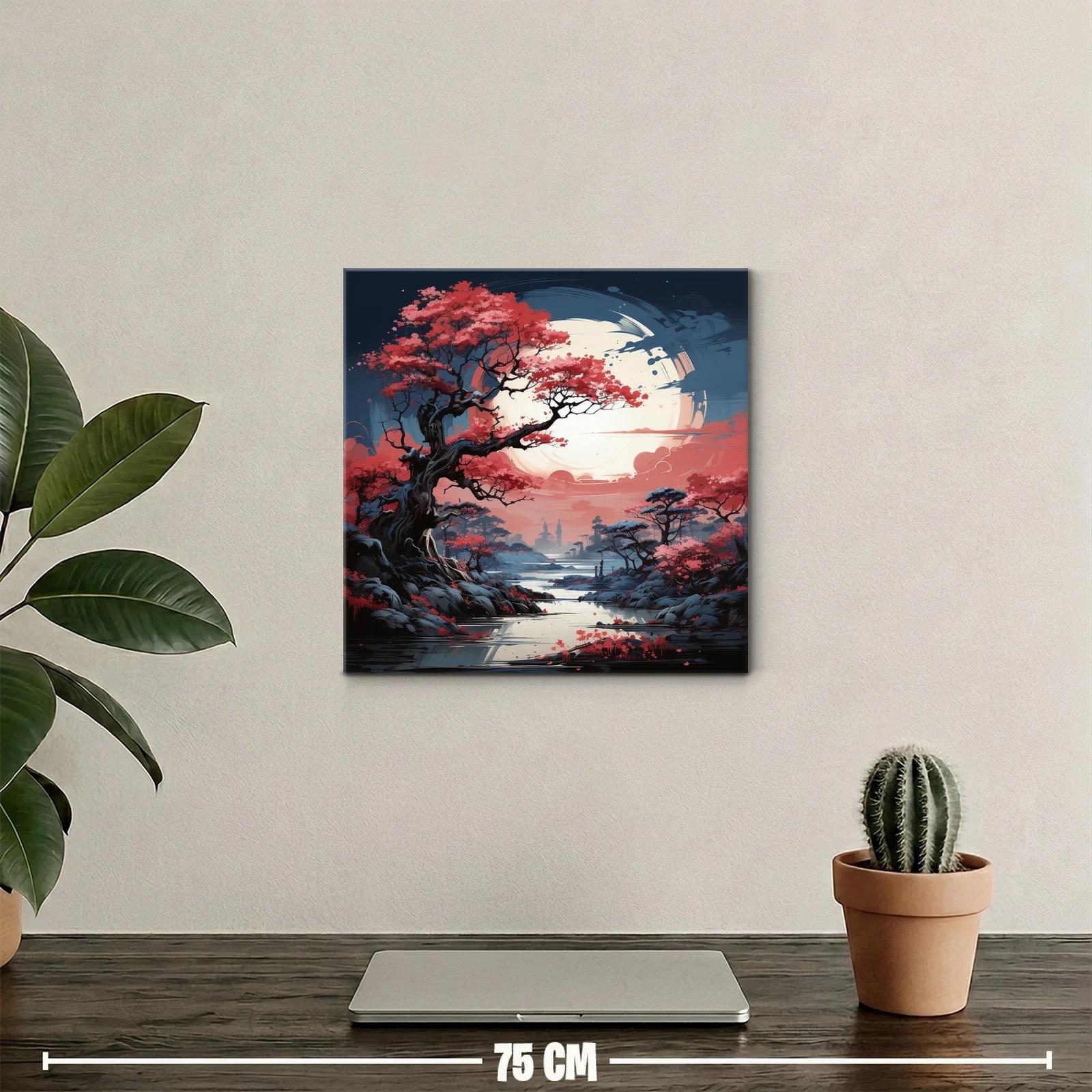 Paisaje mágico con árboles rojizos bajo luna llena — miniatura 2