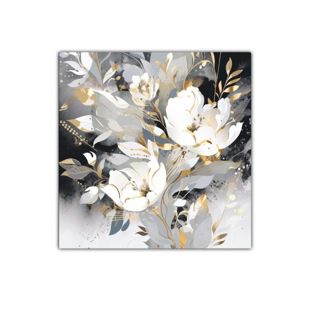 Cuadro Decorativo Flores Blancas con Detalles Dorados