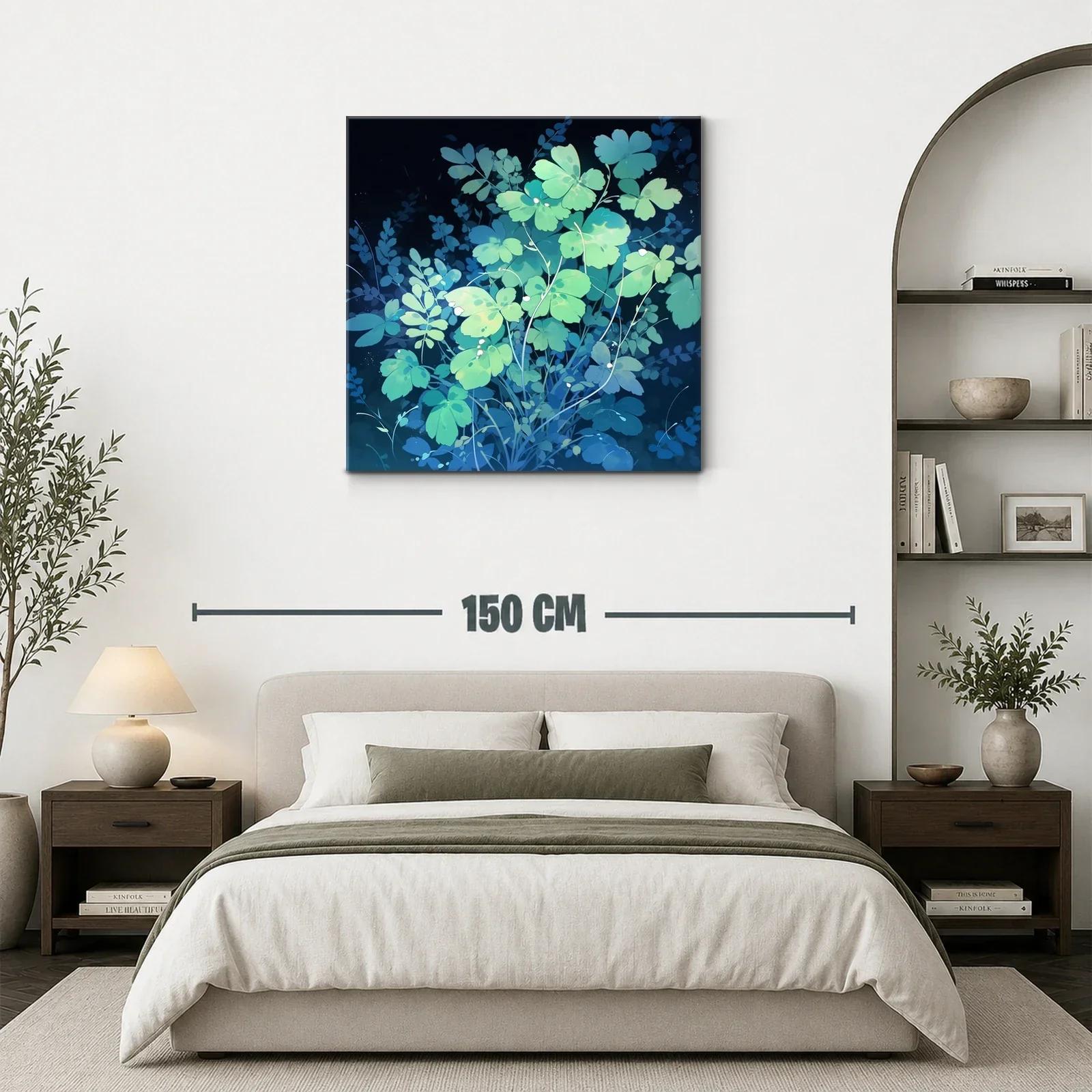 Cuadro con delicadas hojas verdes y fondo azul oscuro — miniatura 3