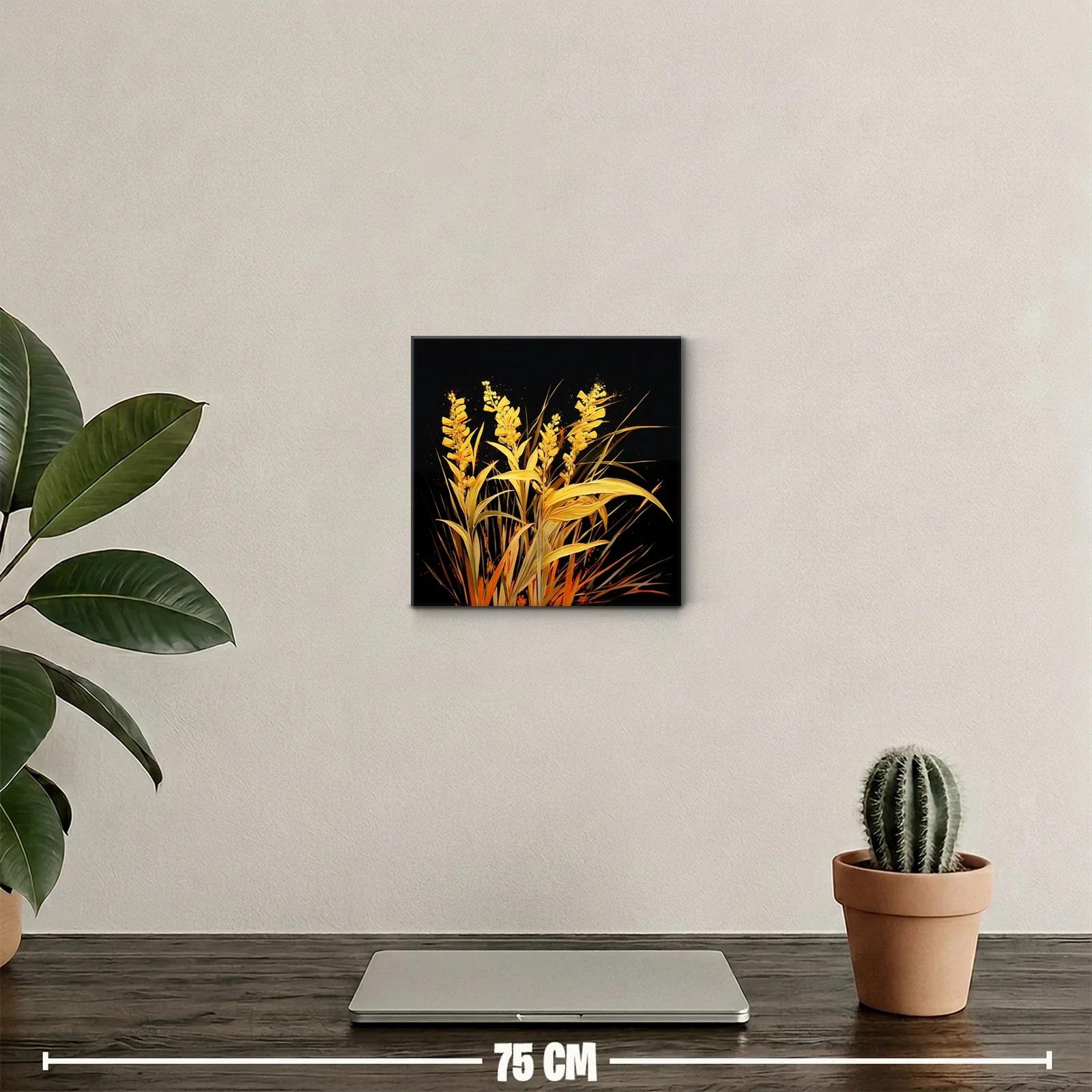 Cuadro decorativo con flores amarillas sobre fondo oscuro — miniatura 2