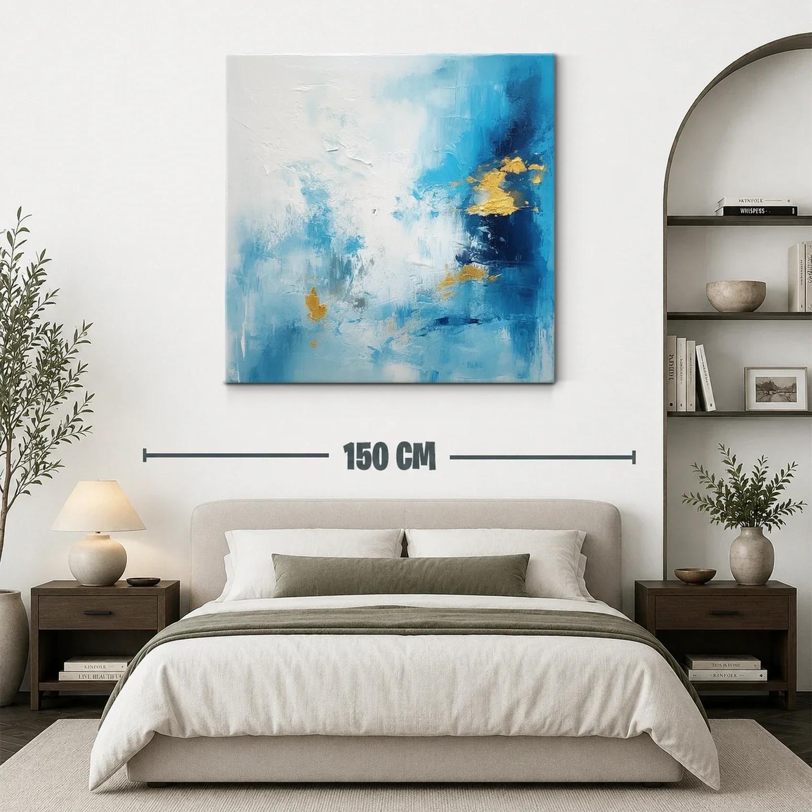 Cuadro abstracto con tonos azules y toques dorados — miniatura 3