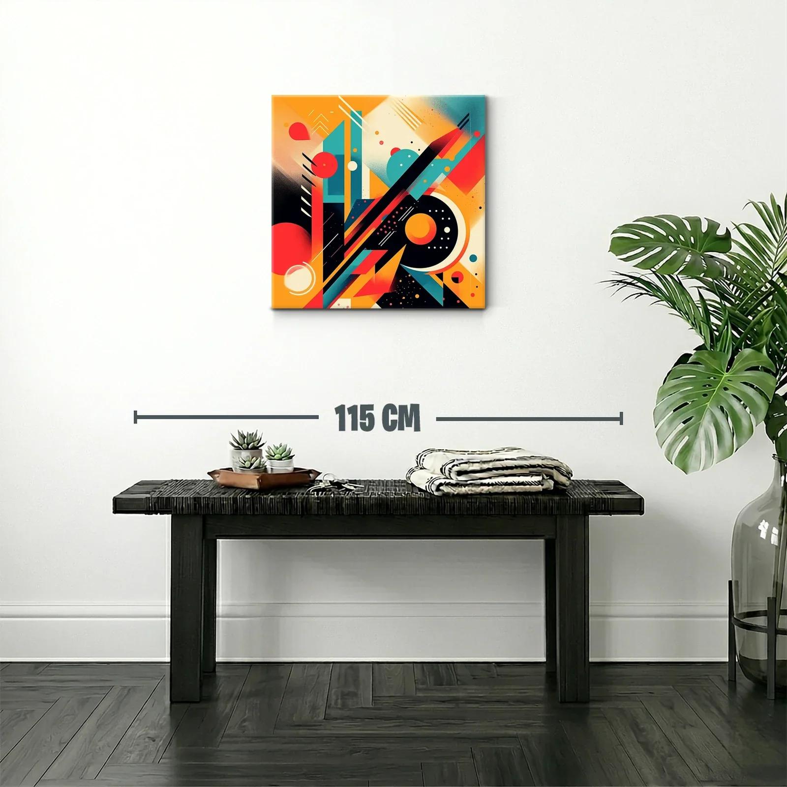 Composición abstracta en naranja rojo y turquesa vibrante — miniatura 2