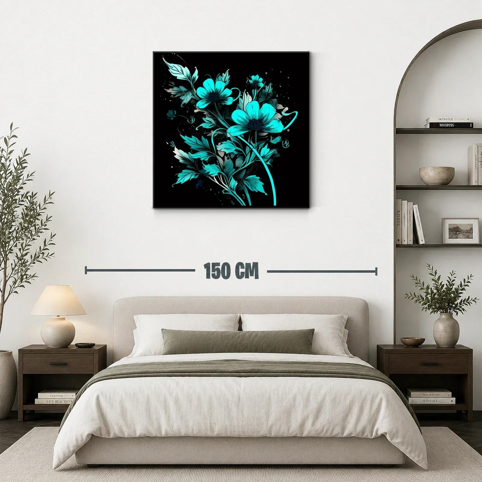 Flores vibrantes en tonos turquesa sobre fondo negro — miniatura 3