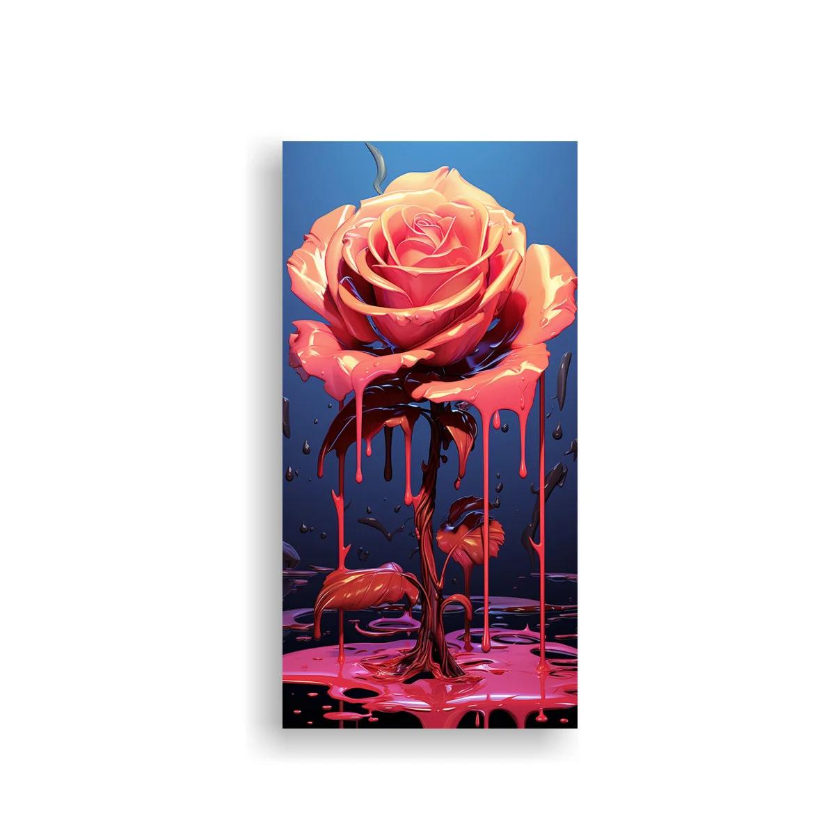 Cuadro rosa derretida con goteo rosa y fondo azul