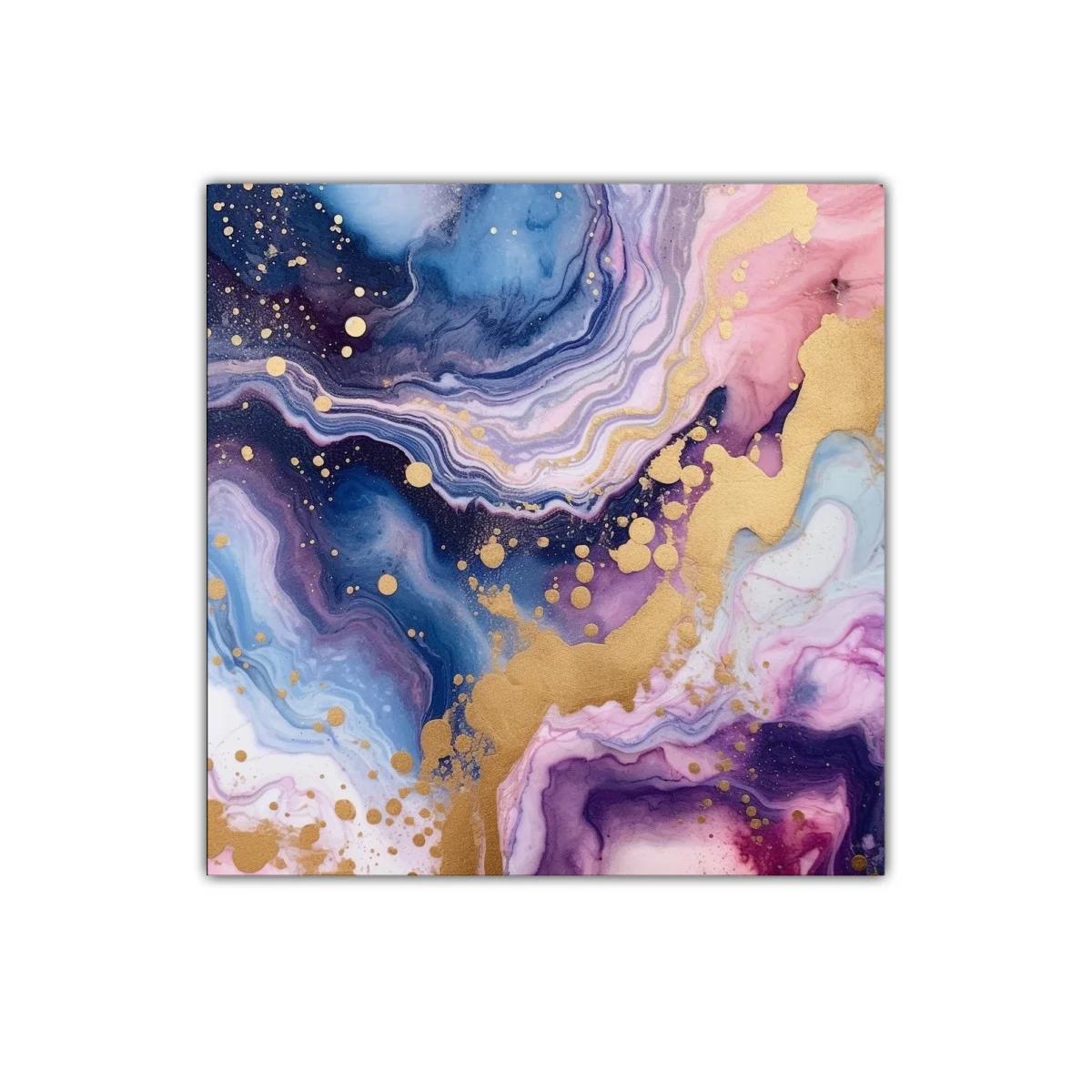 Cuadro abstracto con tonos azul, rosa y dorado brillante — miniatura 1