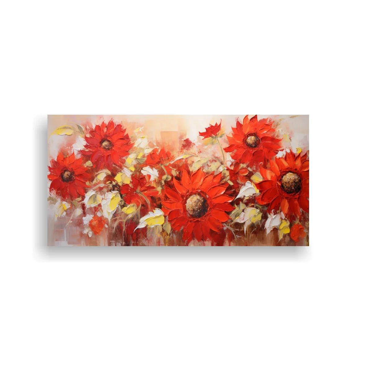 Cuadro girasoles rojos en franja continua