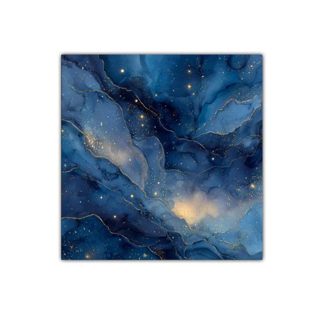 Cuadro decorativo con diseño abstracto en tonos azul y dorado