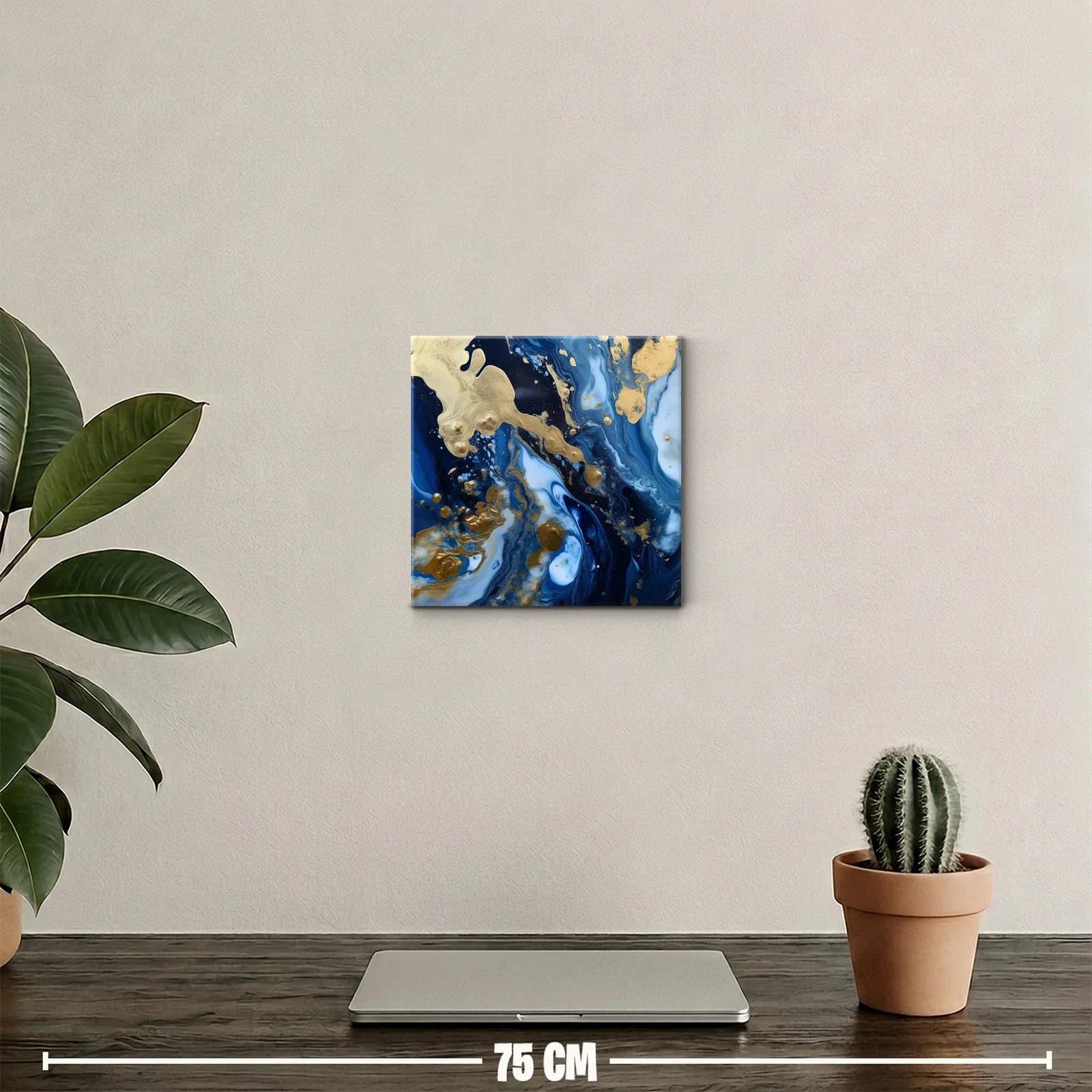 Cuadro abstracto con tonos azul oscuro y dorado elegante — miniatura 2