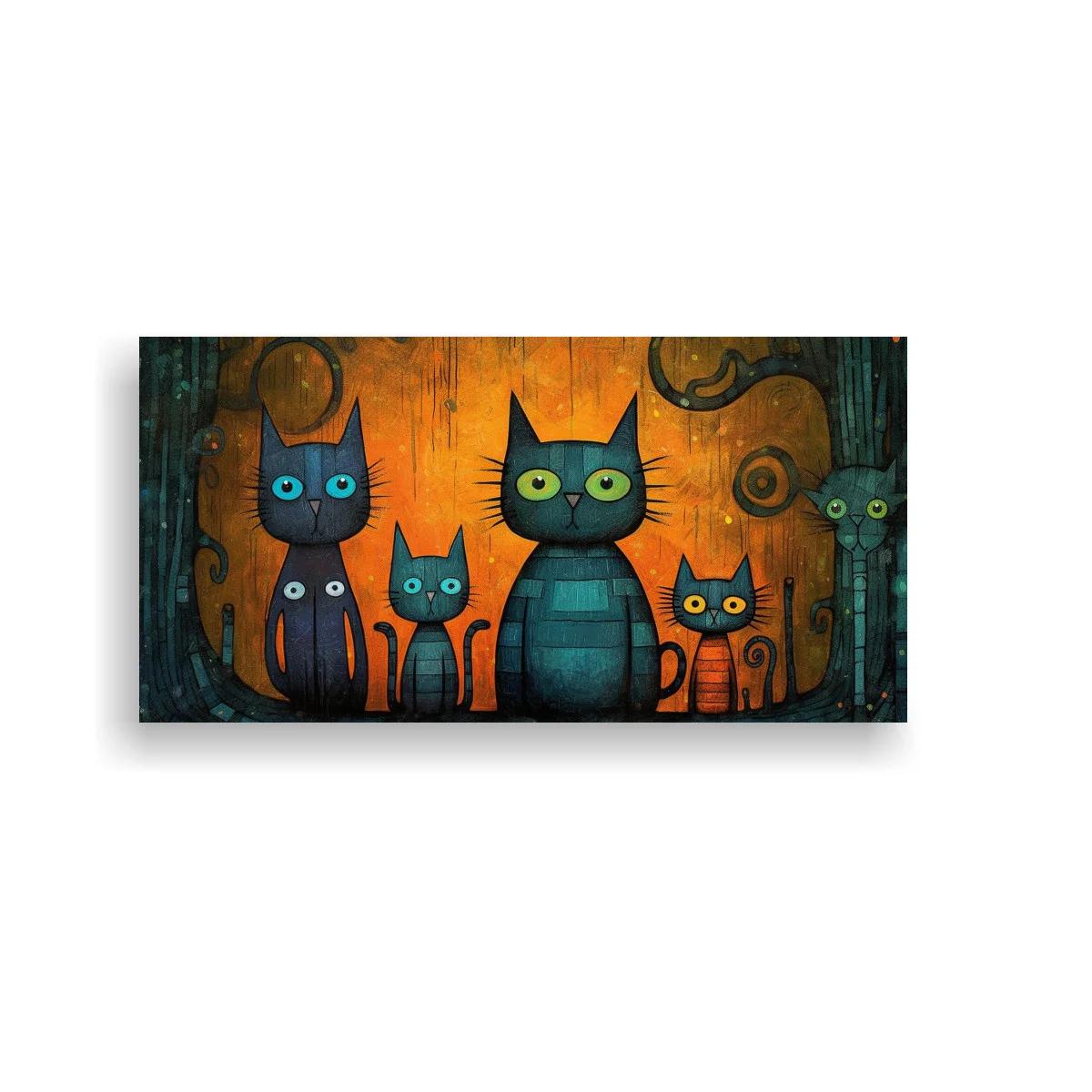 Cuadro familia de gatos en formato horizontal panorámico