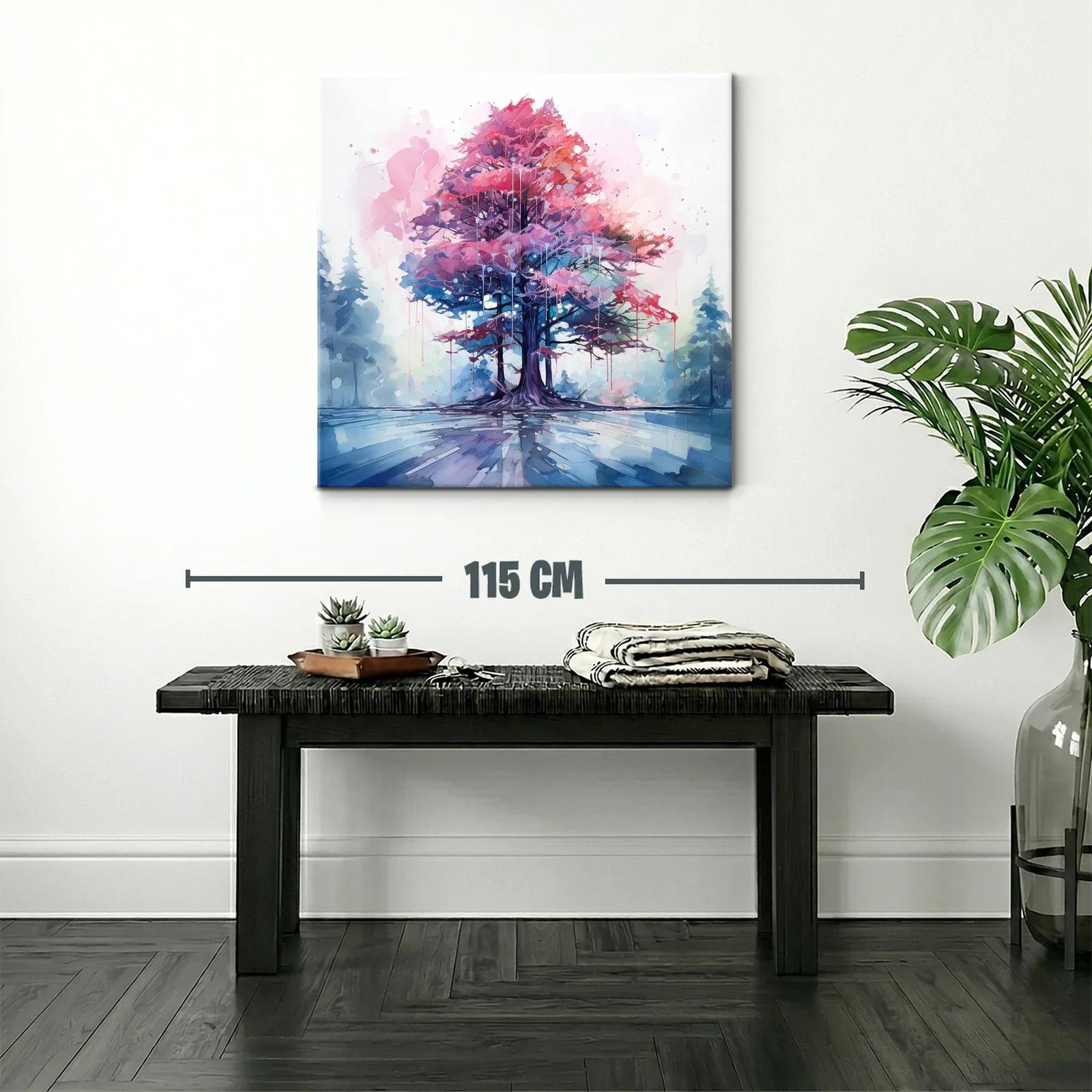 Árbol en tonos rosa y azul con reflejo en agua serena — miniatura 2
