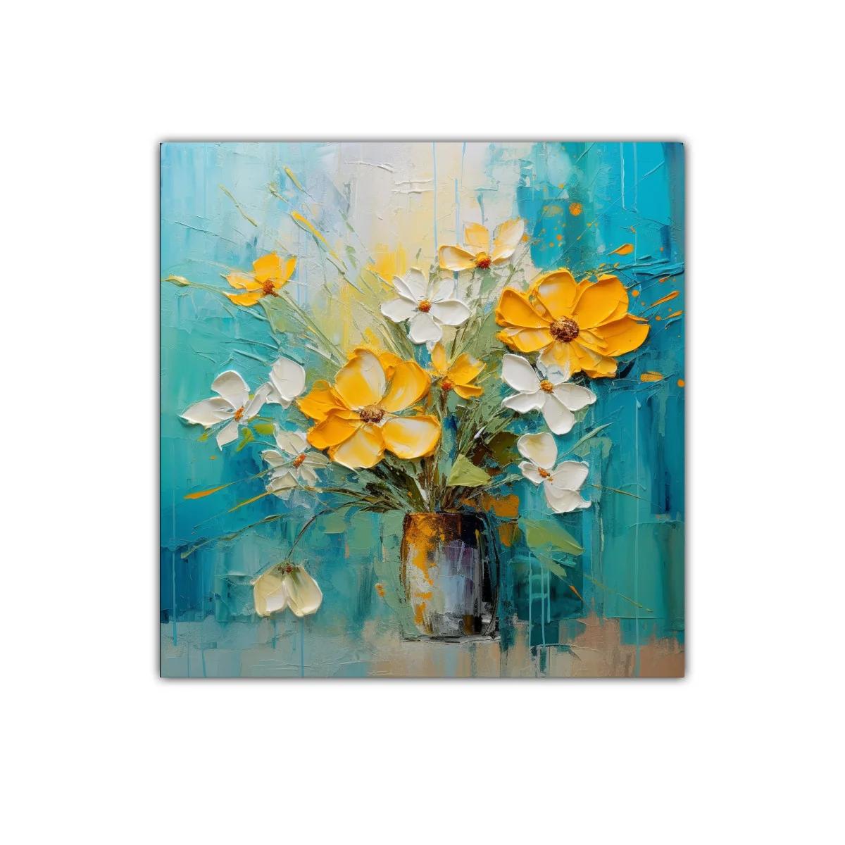 Cuadro decorativo ramo de flores amarillas y blancas vibrantes — imagen principal