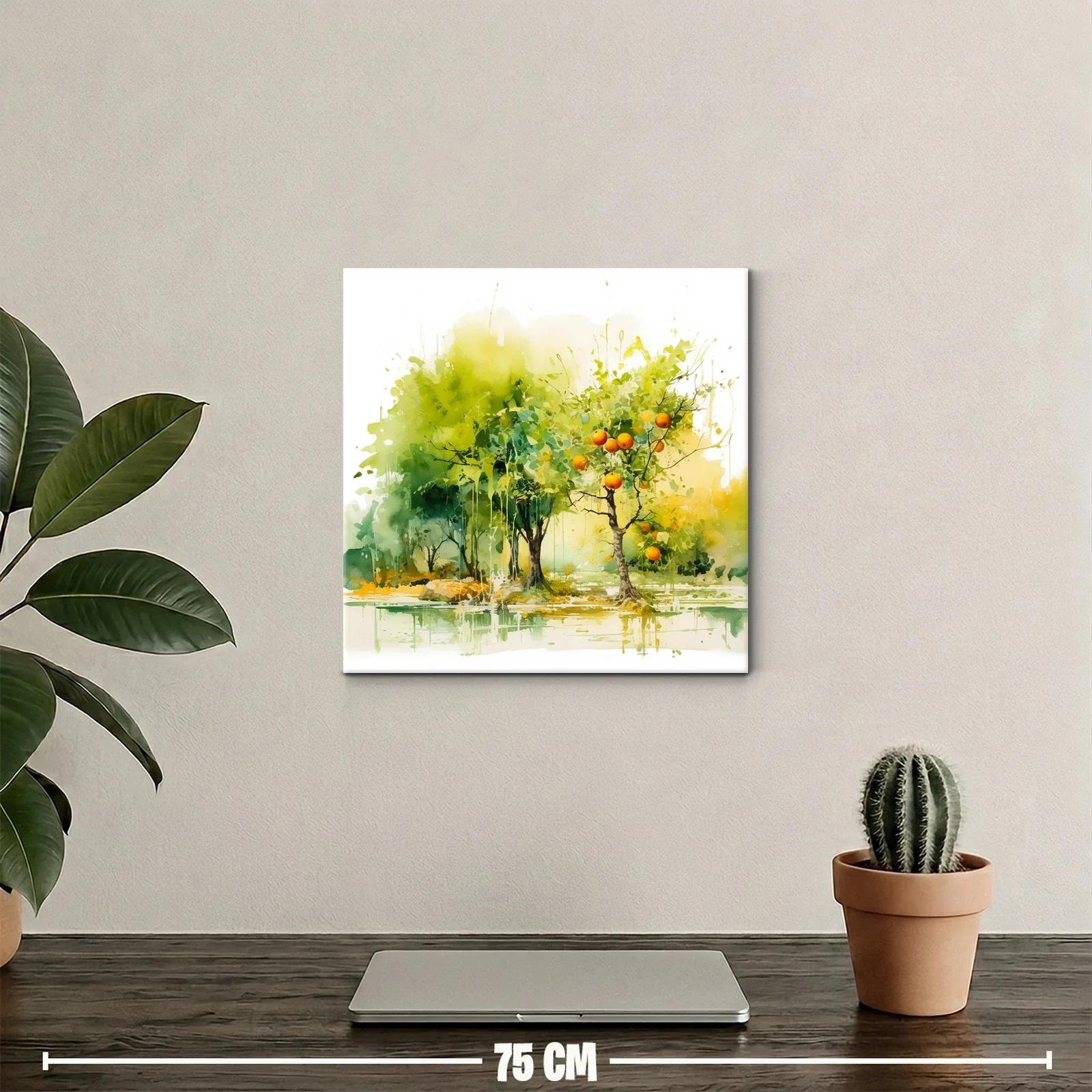 Paisaje natural con árboles frutales y reflejos acuáticos — miniatura 2