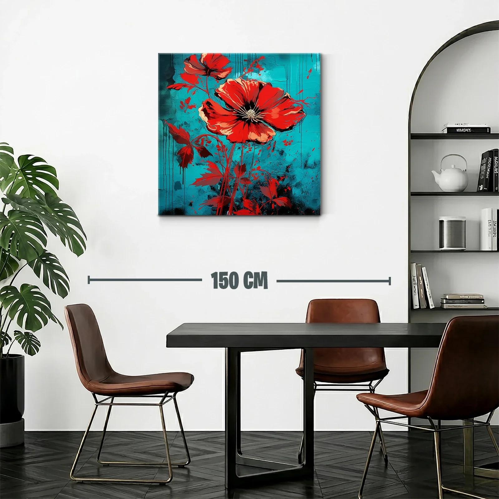 Llamativo cuadro floral con amapolas rojas y fondo azul — miniatura 2