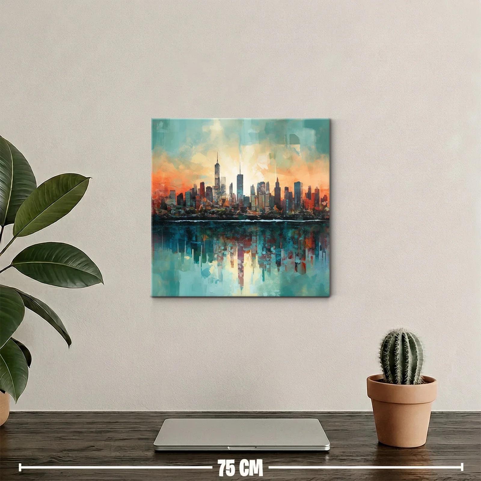 Ciudad al Amanecer con Reflejos en el Agua — miniatura 2