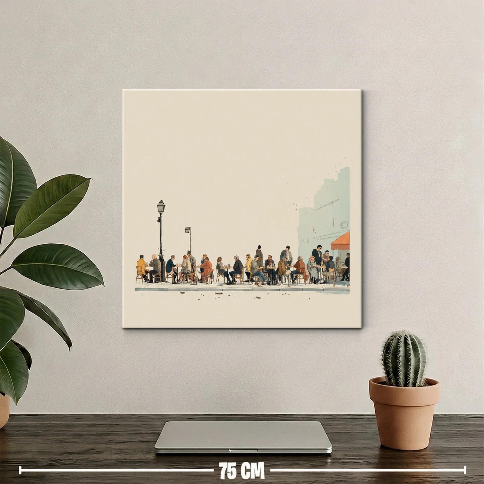 Escena urbana con gente en terraza de café al aire libre — miniatura 2