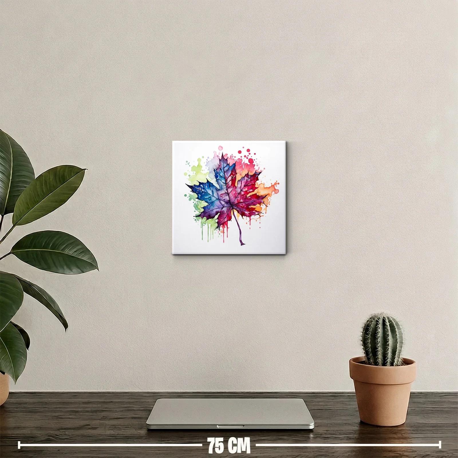 Cuadro Hoja Multicolor con Efecto Acuarela y Goteo — miniatura 2
