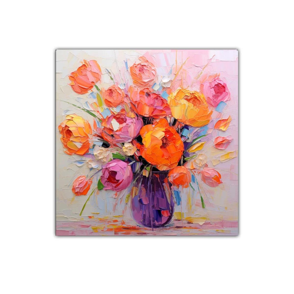 Cuadro vibrante con ramo de flores en tonos cálidos y pastel — imagen principal