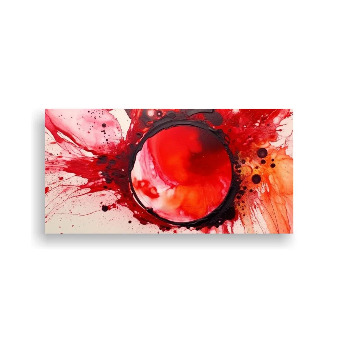 Cuadro círculo rojo abstracto con salpicaduras fluidas