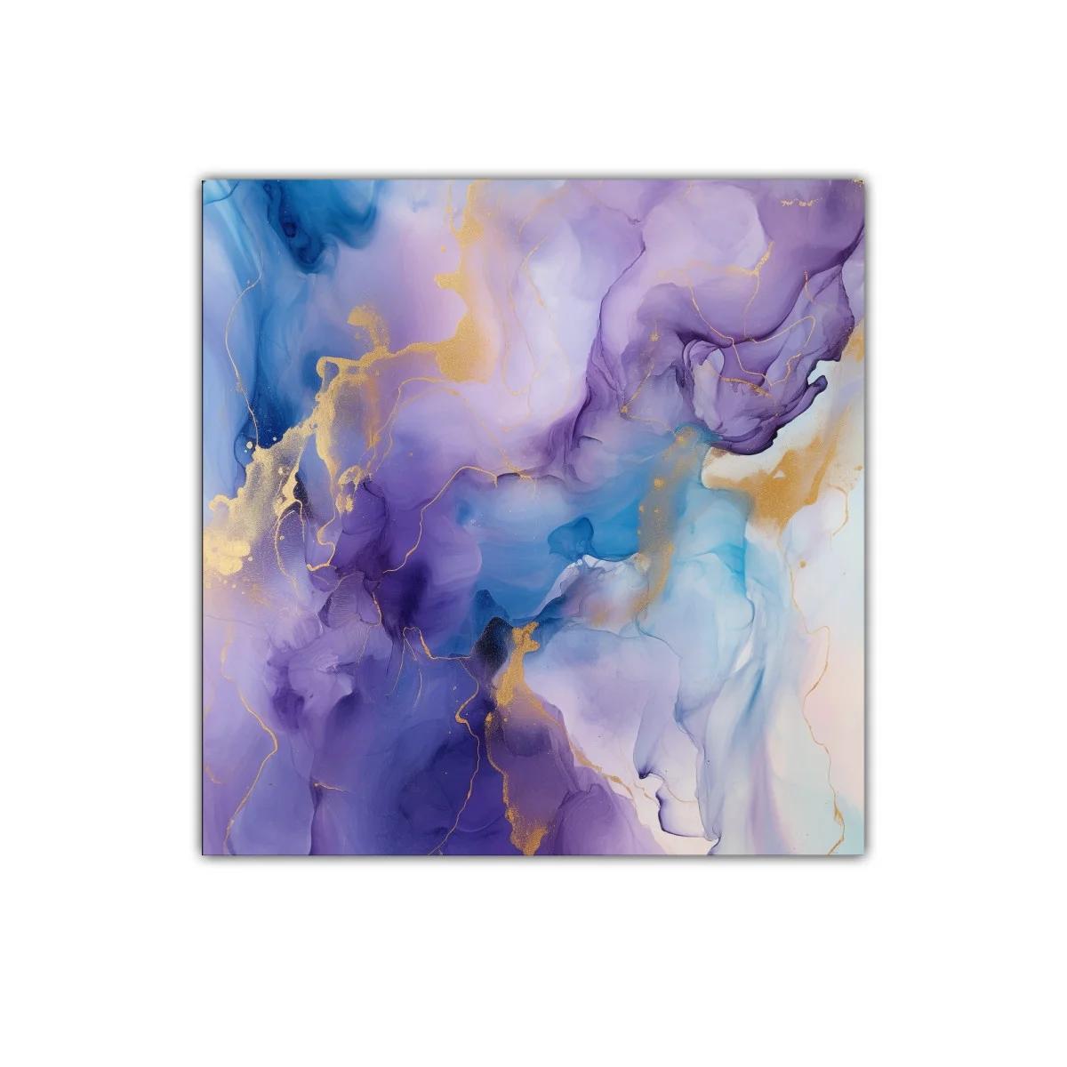 Cuadro abstracto en tonos violeta azul y dorado — imagen principal