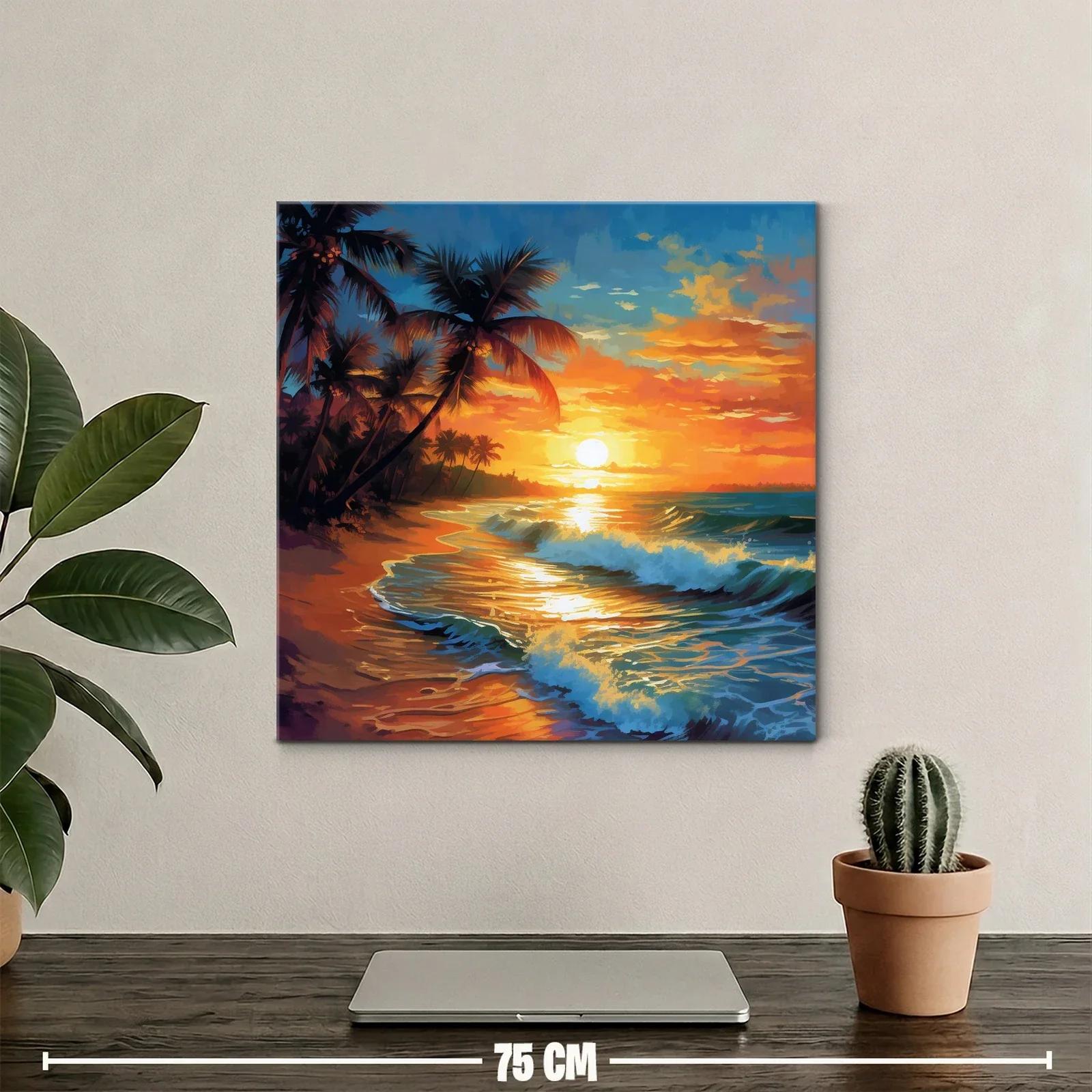 Atardecer tropical con palmeras y olas en la playa — miniatura 2