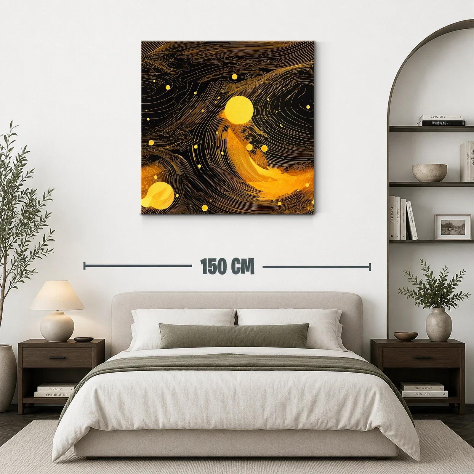 Cuadro abstracto en tonos dorados con flujo dinámico — miniatura 3