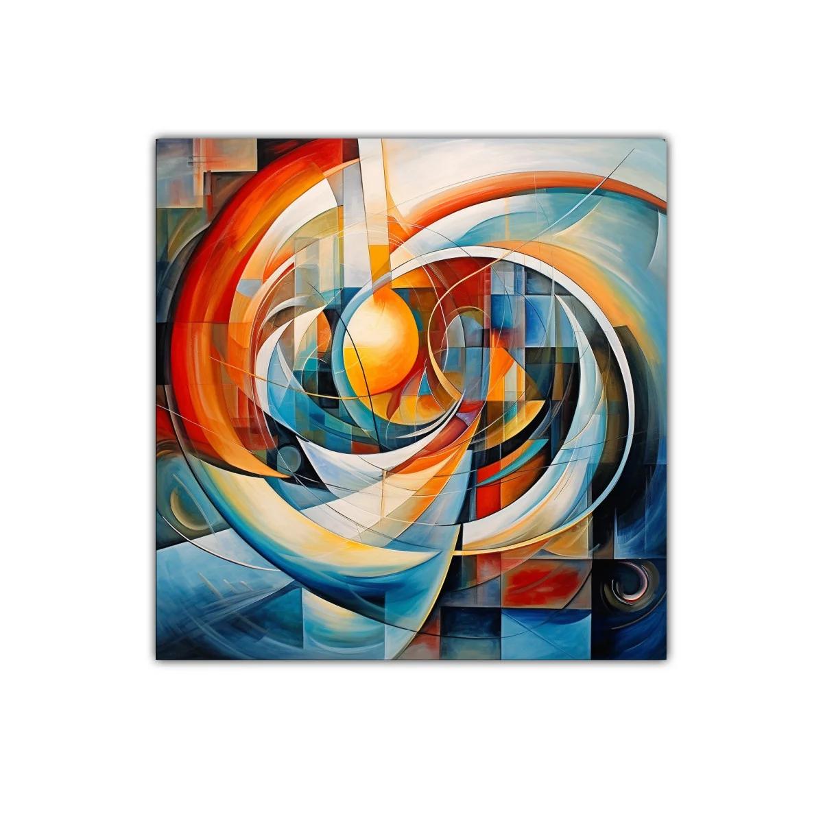 Composición abstracta con círculos y tonos cálidos y fríos