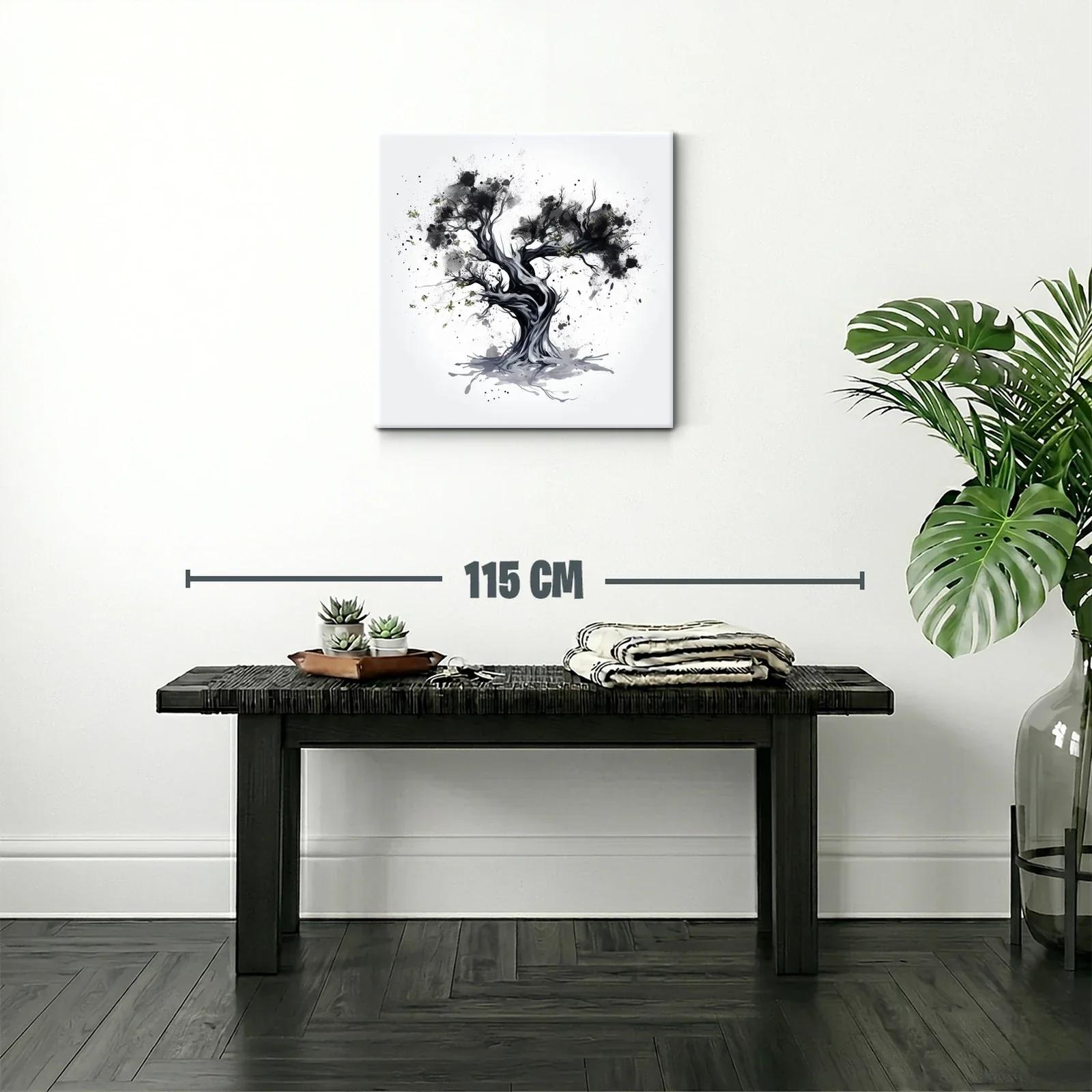 Árbol abstracto en tonos gris y negro con detalles verdes — miniatura 2