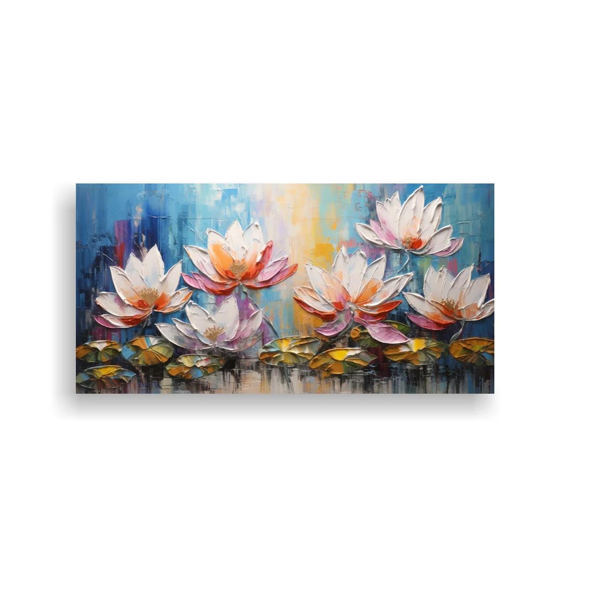 Cuadro nenúfares en flor con reflejos y fondo luminoso